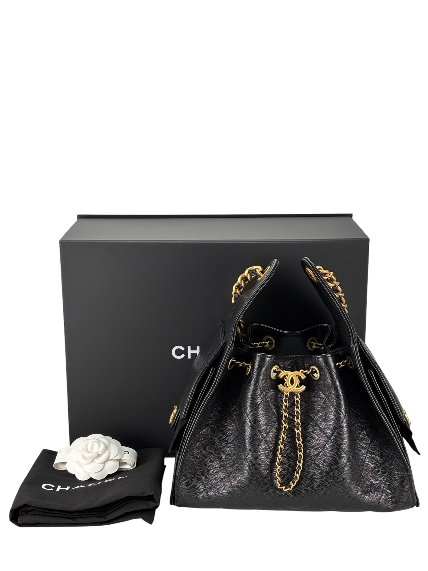 CHANEL - Black Caviar 25S Hobo Gold Metal Leather Chain Strap Handbag