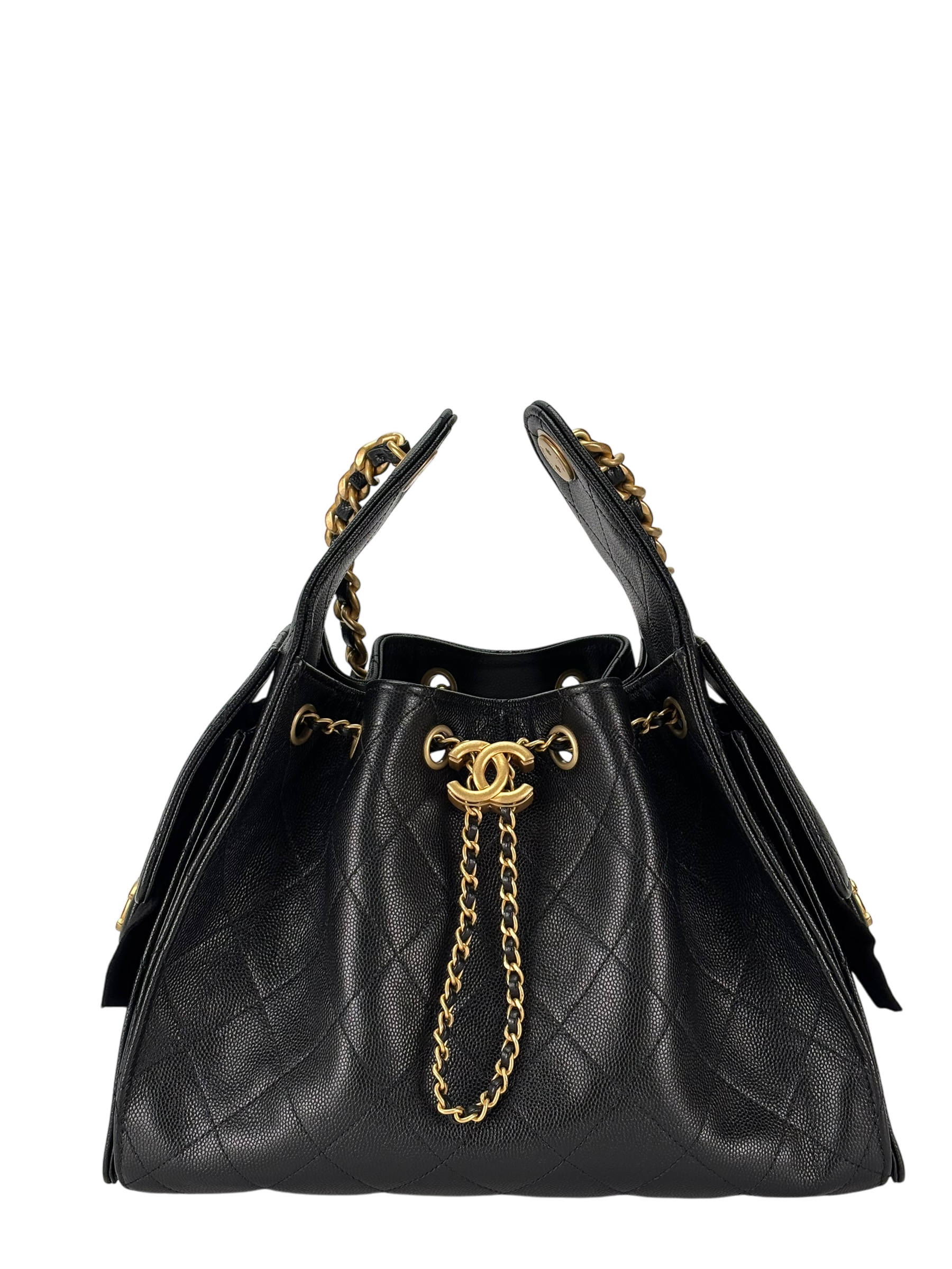 CHANEL - Black Caviar 25S Hobo Gold Metal Leather Chain Strap Handbag