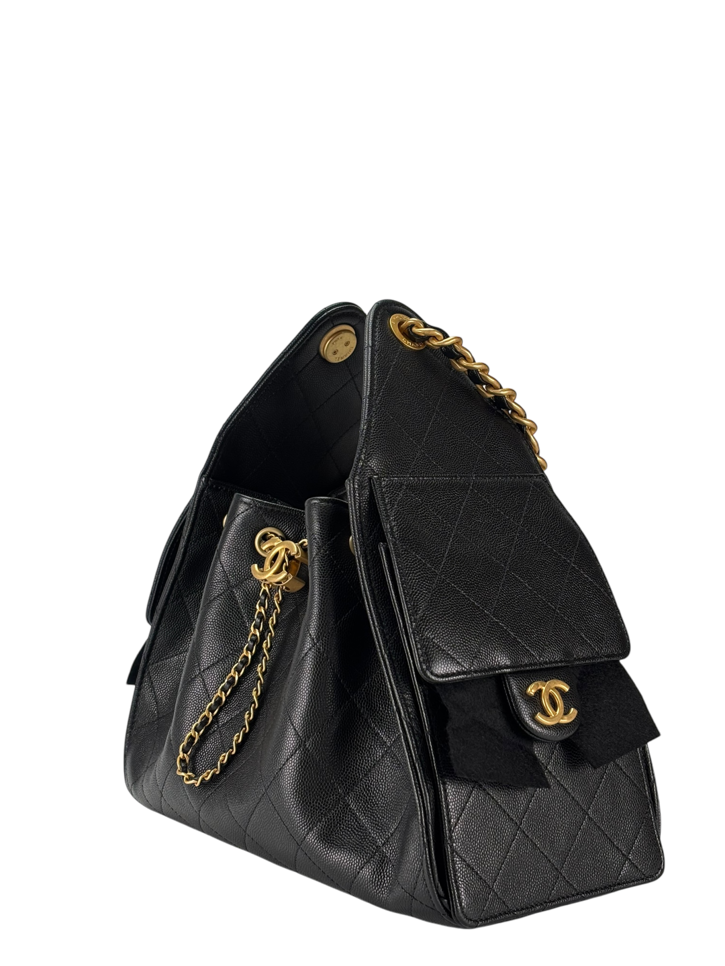CHANEL - Black Caviar 25S Hobo Gold Metal Leather Chain Strap Handbag