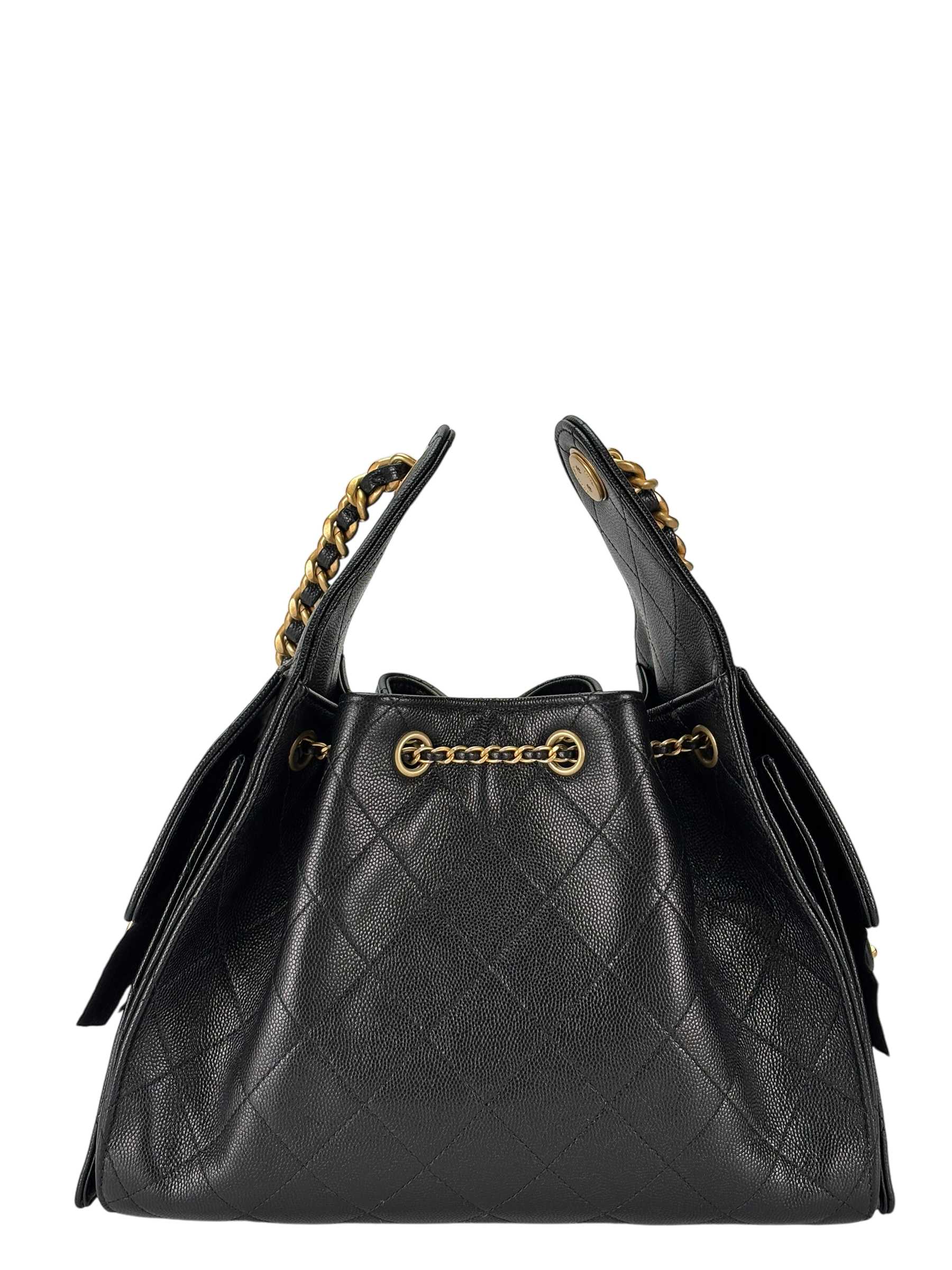 CHANEL - Black Caviar 25S Hobo Gold Metal Leather Chain Strap Handbag