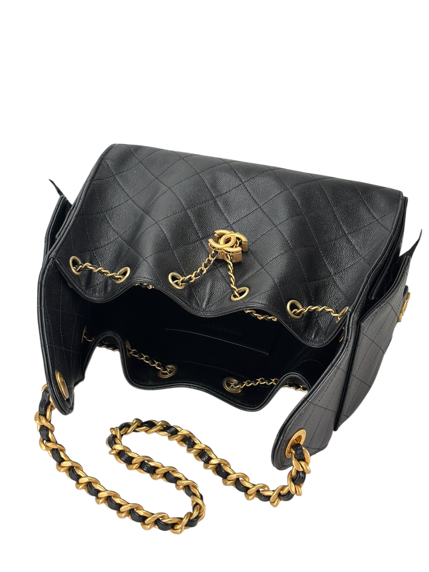 CHANEL - Black Caviar 25S Hobo Gold Metal Leather Chain Strap Handbag