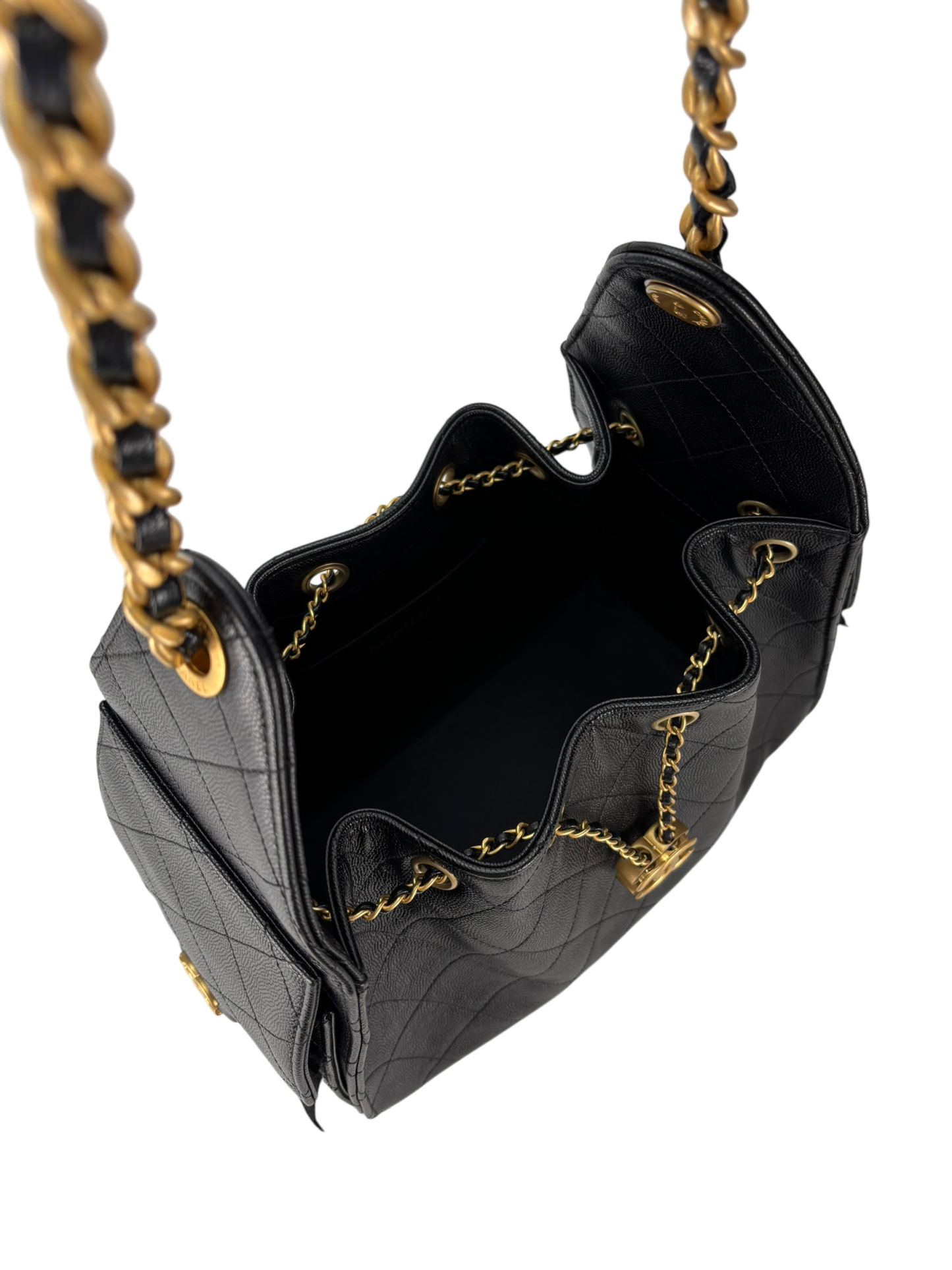 CHANEL - Black Caviar 25S Hobo Gold Metal Leather Chain Strap Handbag