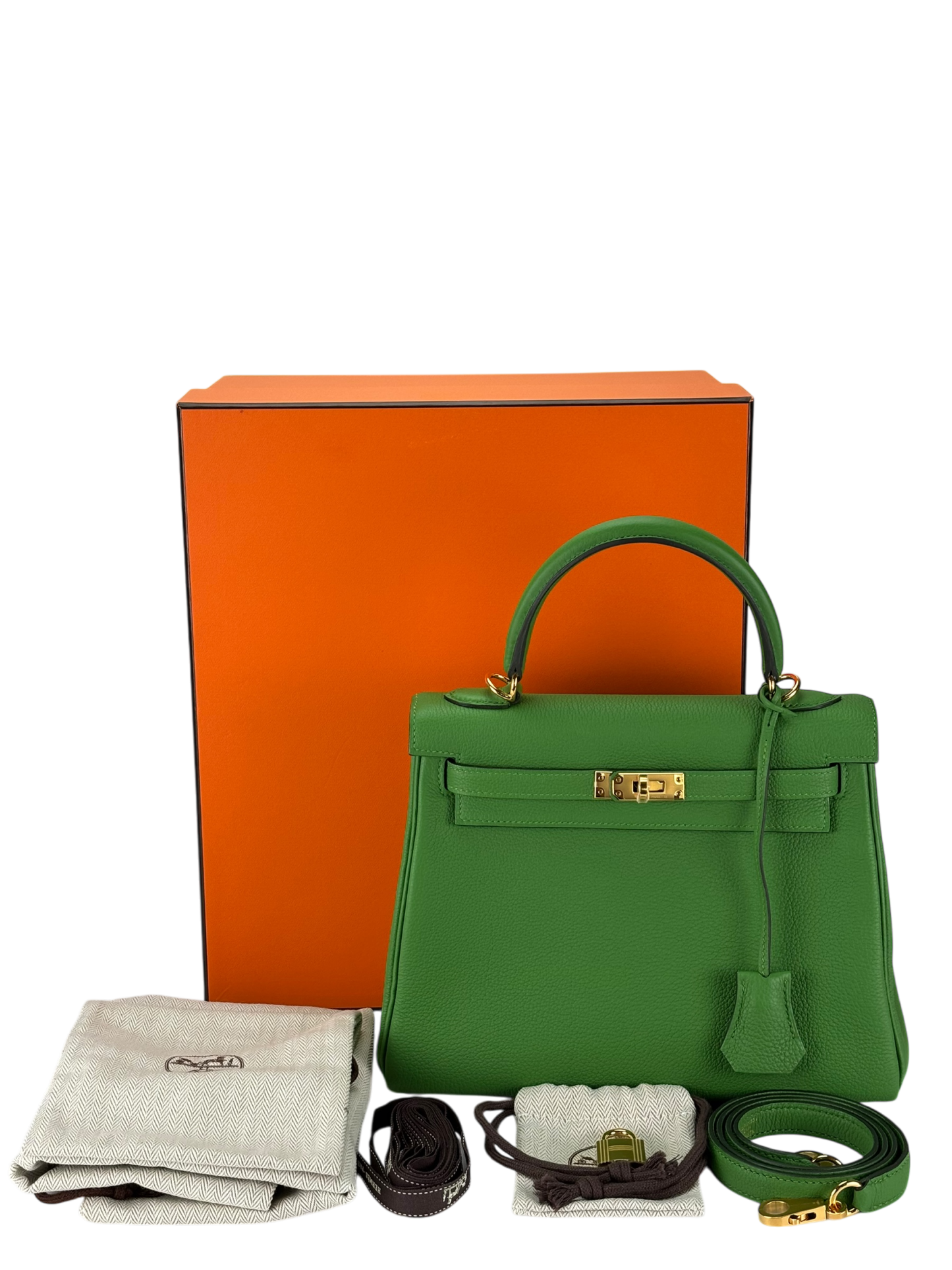 HERMES - Kelly 25 Togo Vert Yucca Gold Hardware