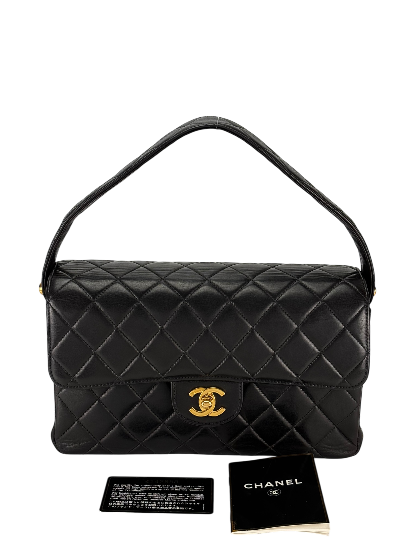 CHANEL - Medium Classic Matelasse Double Face Bag Black Lambskin Gold Hardware (CF25)