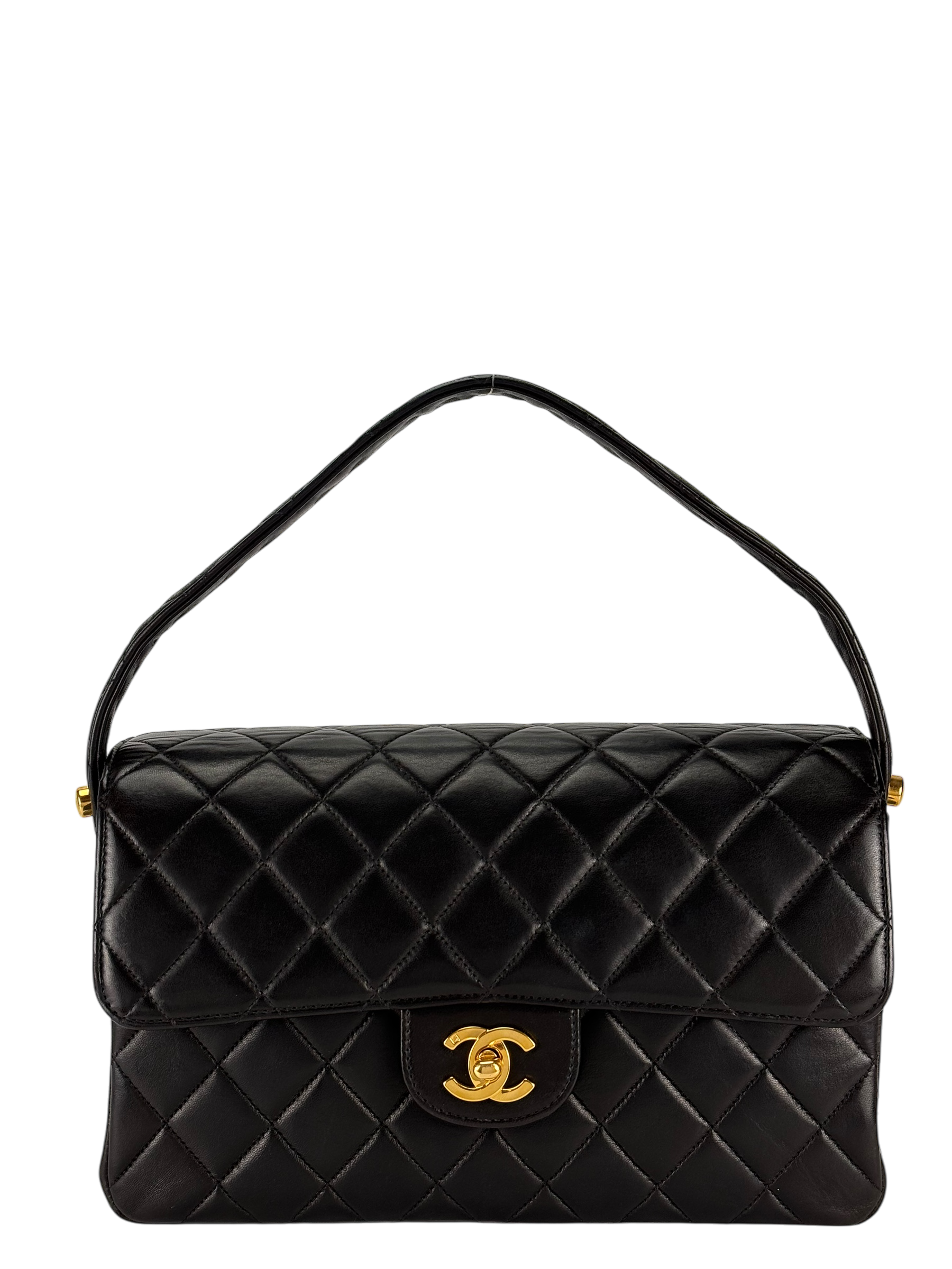 CHANEL - Medium Classic Matelasse Double Face Bag Black Lambskin Gold Hardware (CF25)