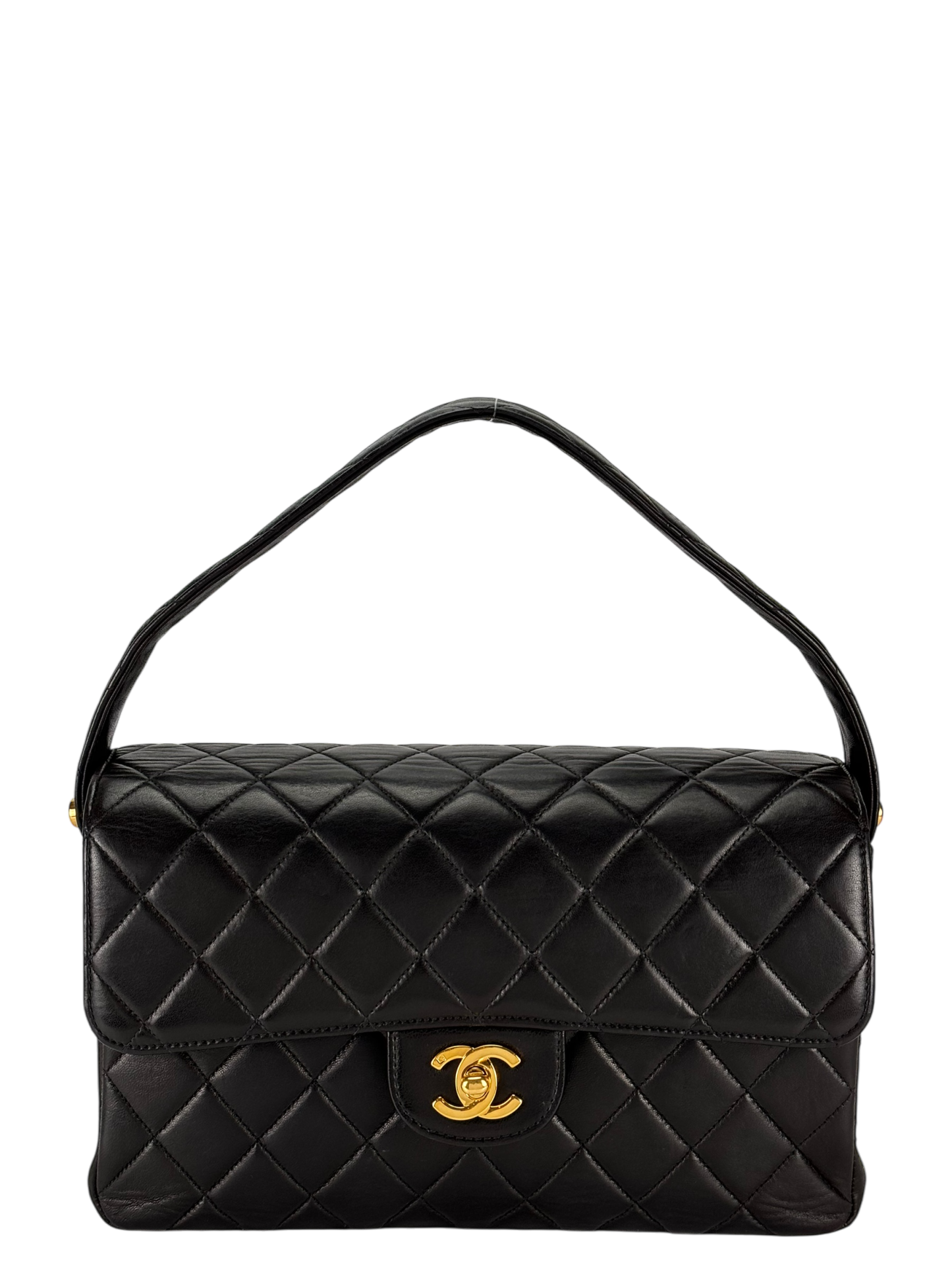 CHANEL - Medium Classic Matelasse Double Face Bag Black Lambskin Gold Hardware (CF25)