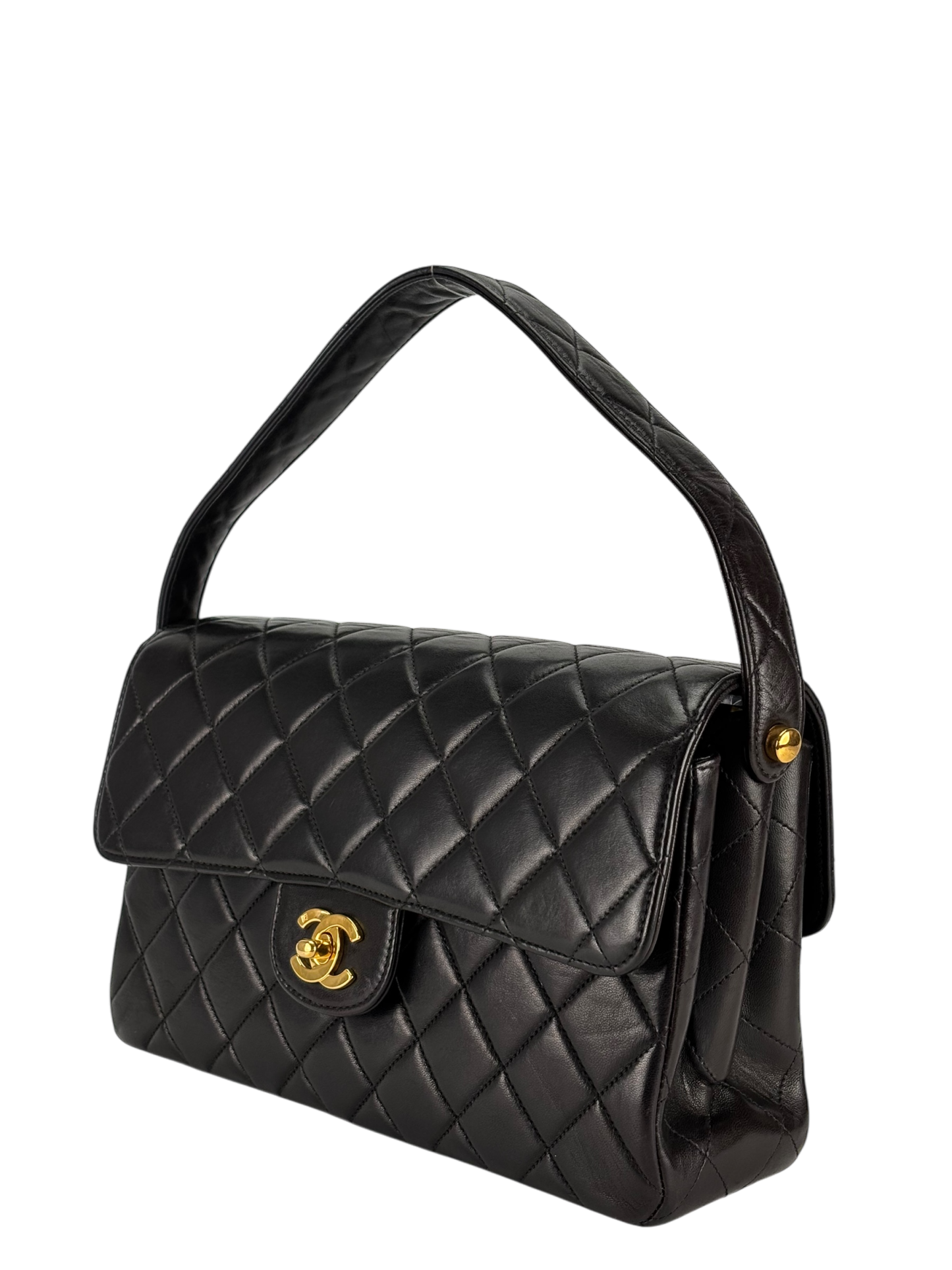 CHANEL - Medium Classic Matelasse Double Face Bag Black Lambskin Gold Hardware (CF25)