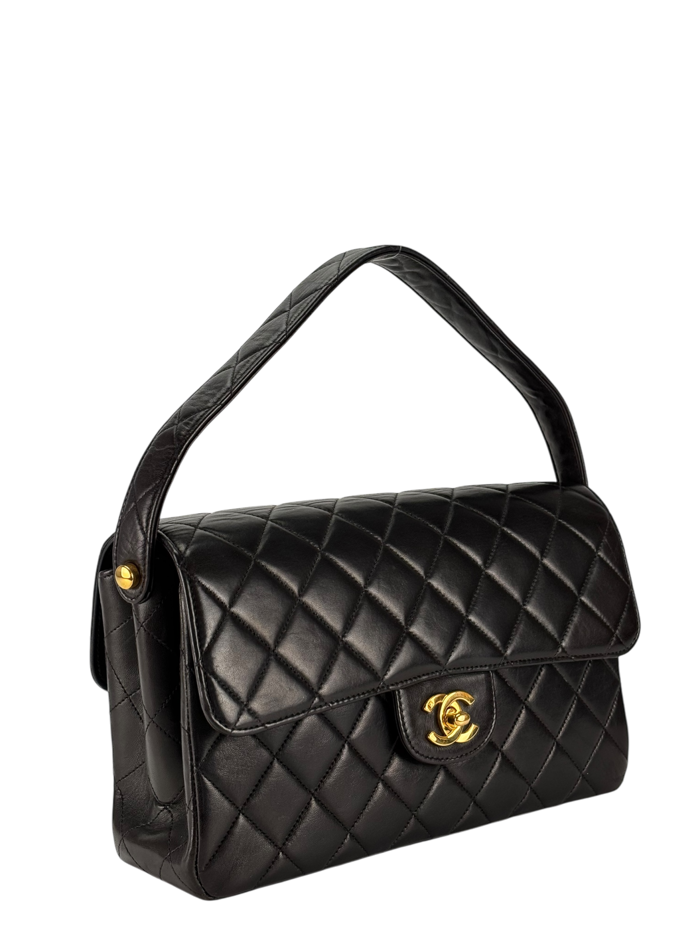 CHANEL - Medium Classic Matelasse Double Face Bag Black Lambskin Gold Hardware (CF25)