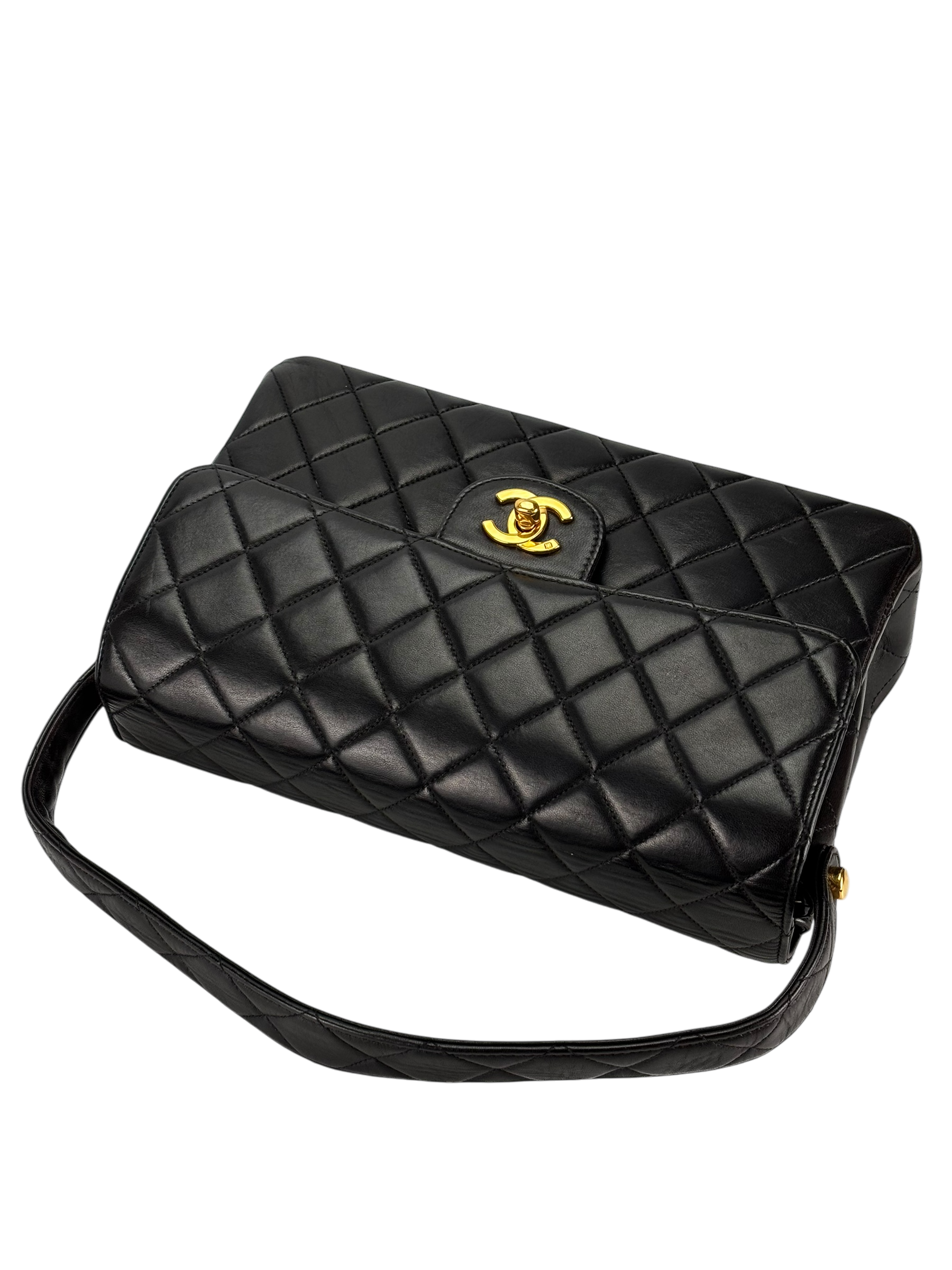 CHANEL - Medium Classic Matelasse Double Face Bag Black Lambskin Gold Hardware (CF25)