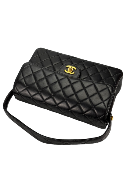 CHANEL - Medium Classic Matelasse Double Face Bag Black Lambskin Gold Hardware (CF25)
