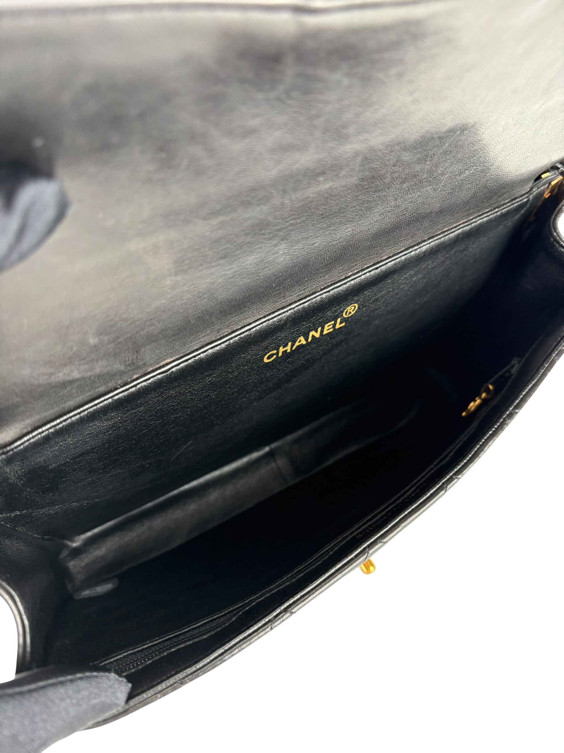 CHANEL - Medium Classic Matelasse Double Face Bag Black Lambskin Gold Hardware (CF25)