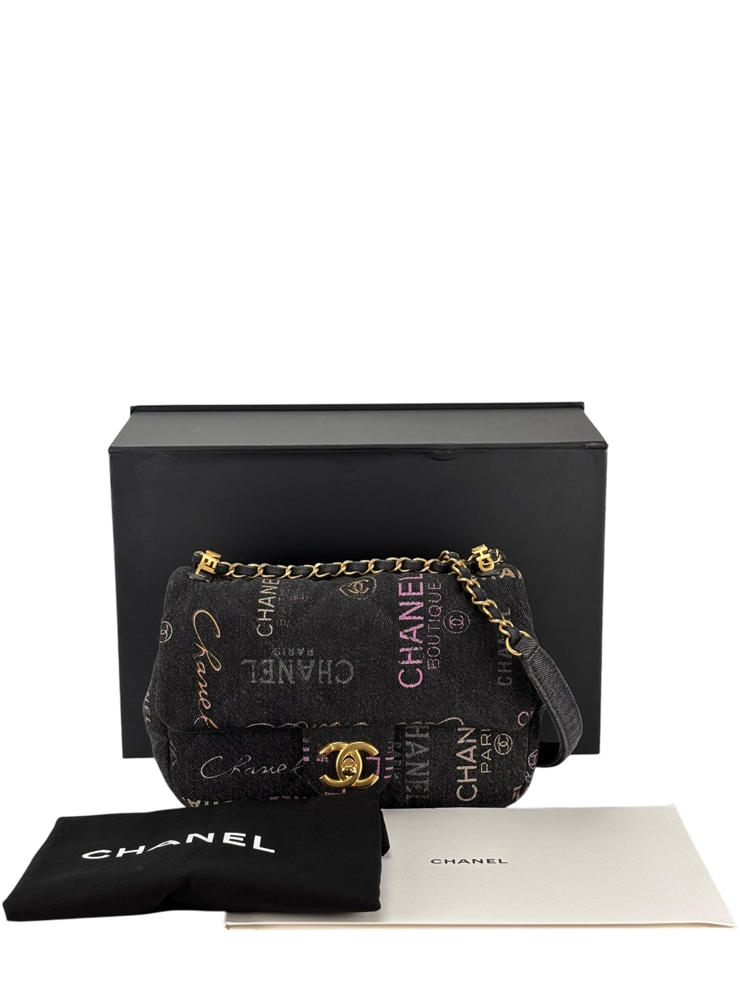 CHANEL - Black Multicolor Denim Mood Mini Rectangular Flap Bag