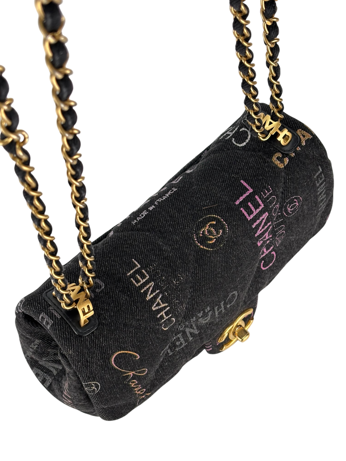 CHANEL - Black Multicolor Denim Mood Mini Rectangular Flap Bag