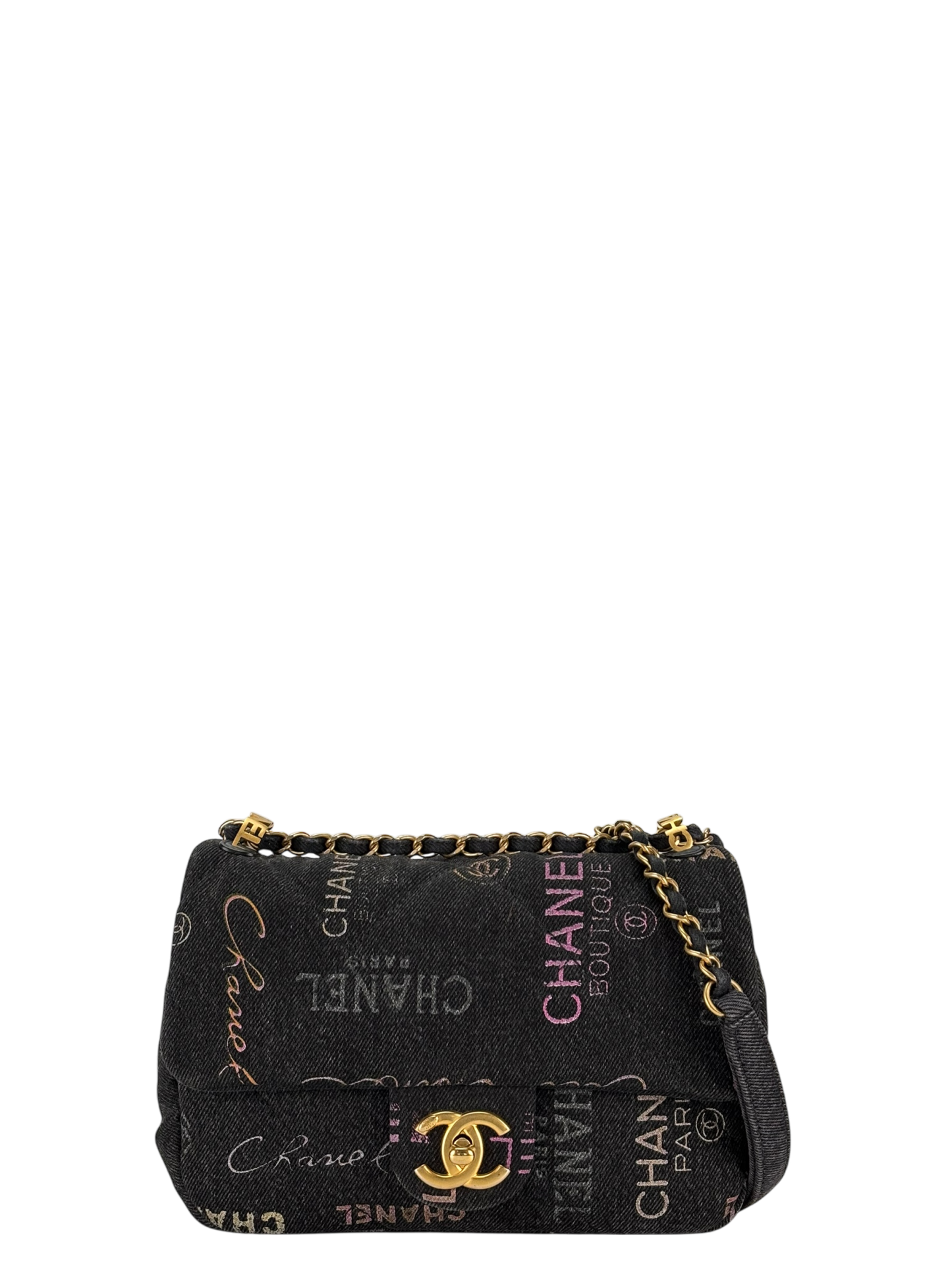 CHANEL - Black Multicolor Denim Mood Mini Rectangular Flap Bag