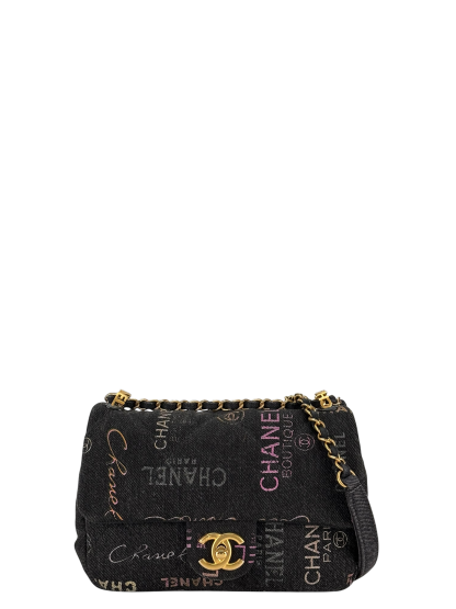CHANEL - Black Multicolor Denim Mood Mini Rectangular Flap Bag