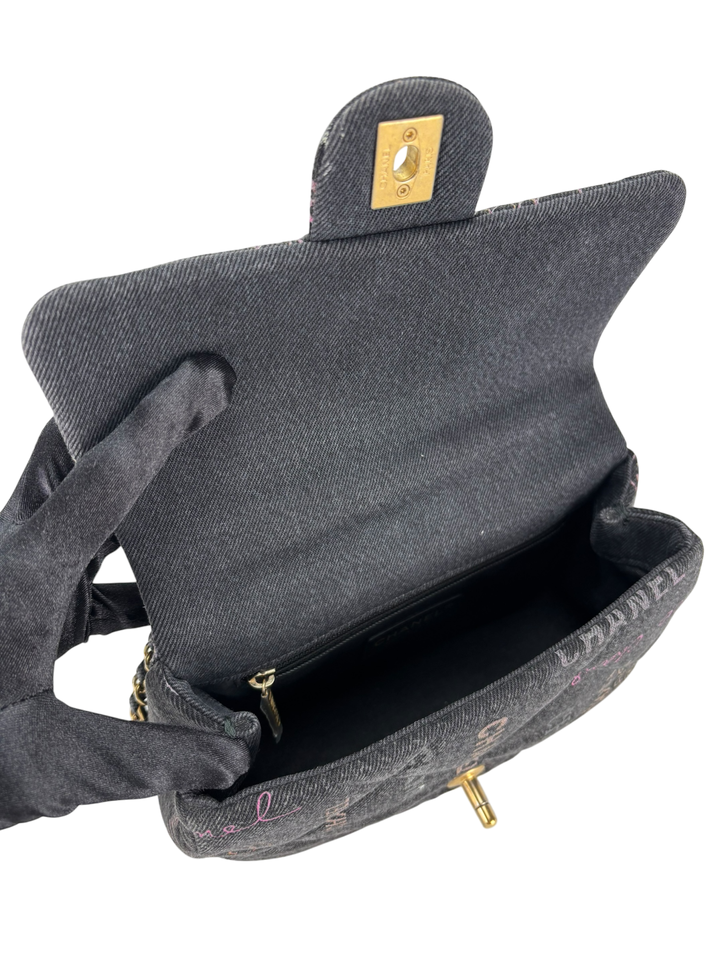 CHANEL - Black Multicolor Denim Mood Mini Rectangular Flap Bag