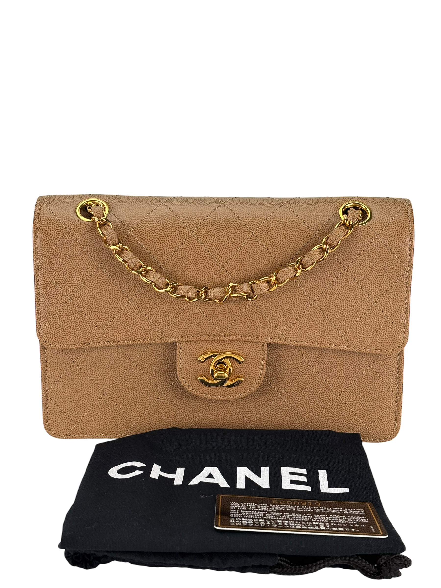 CHANEL - Beige Caviar Classic Single Flap Shoulder Bag