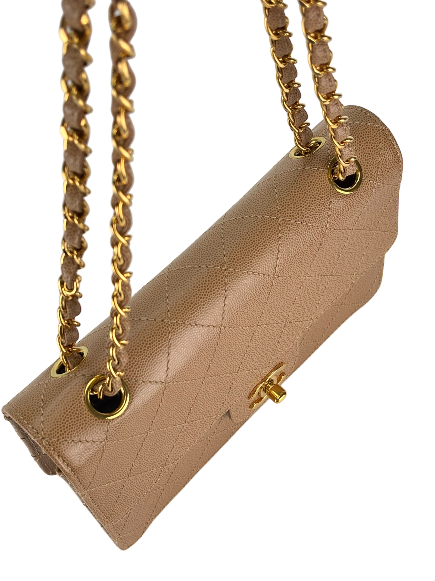 CHANEL - Beige Caviar Classic Single Flap Shoulder Bag