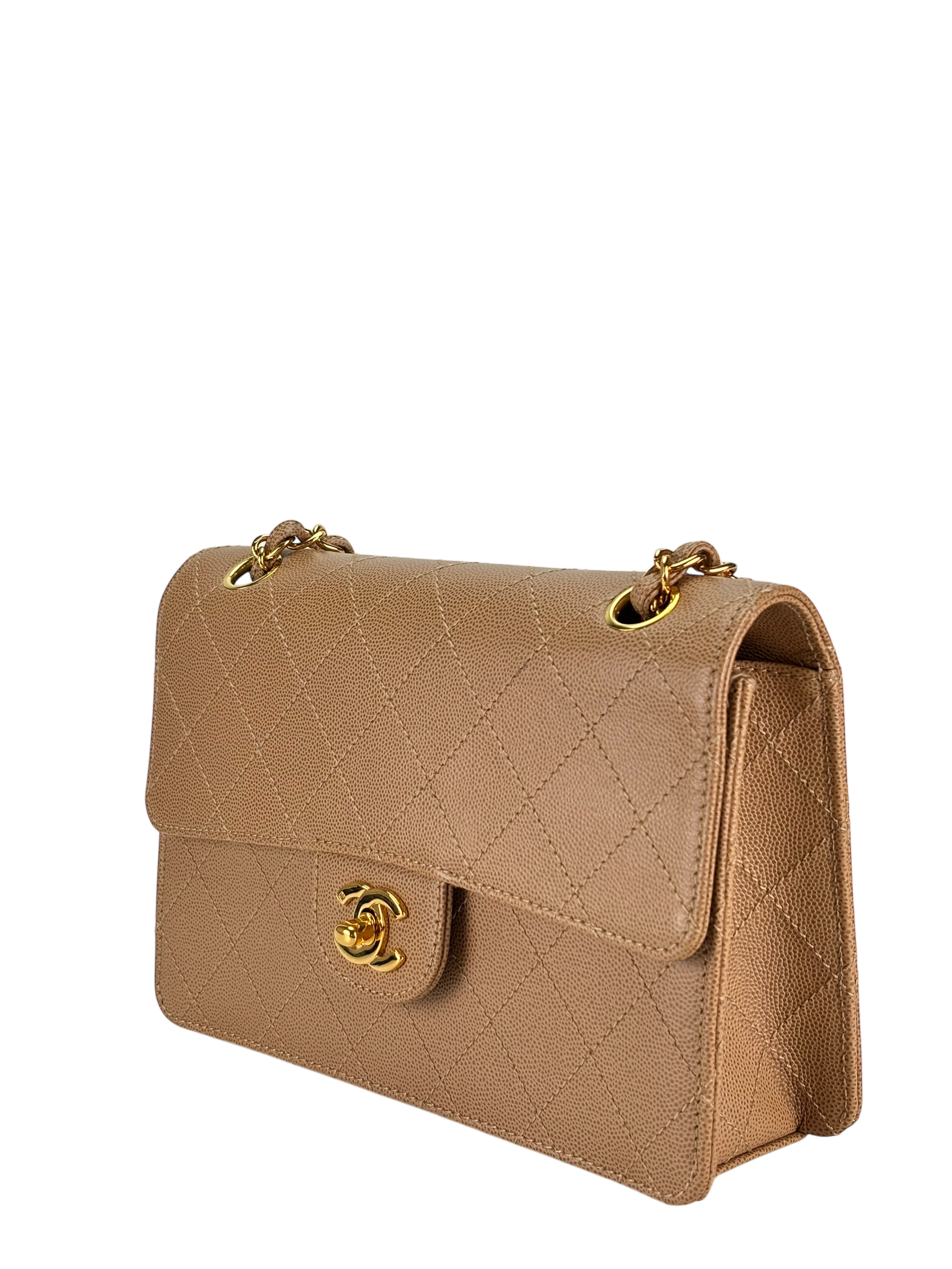 CHANEL - Beige Caviar Classic Single Flap Shoulder Bag