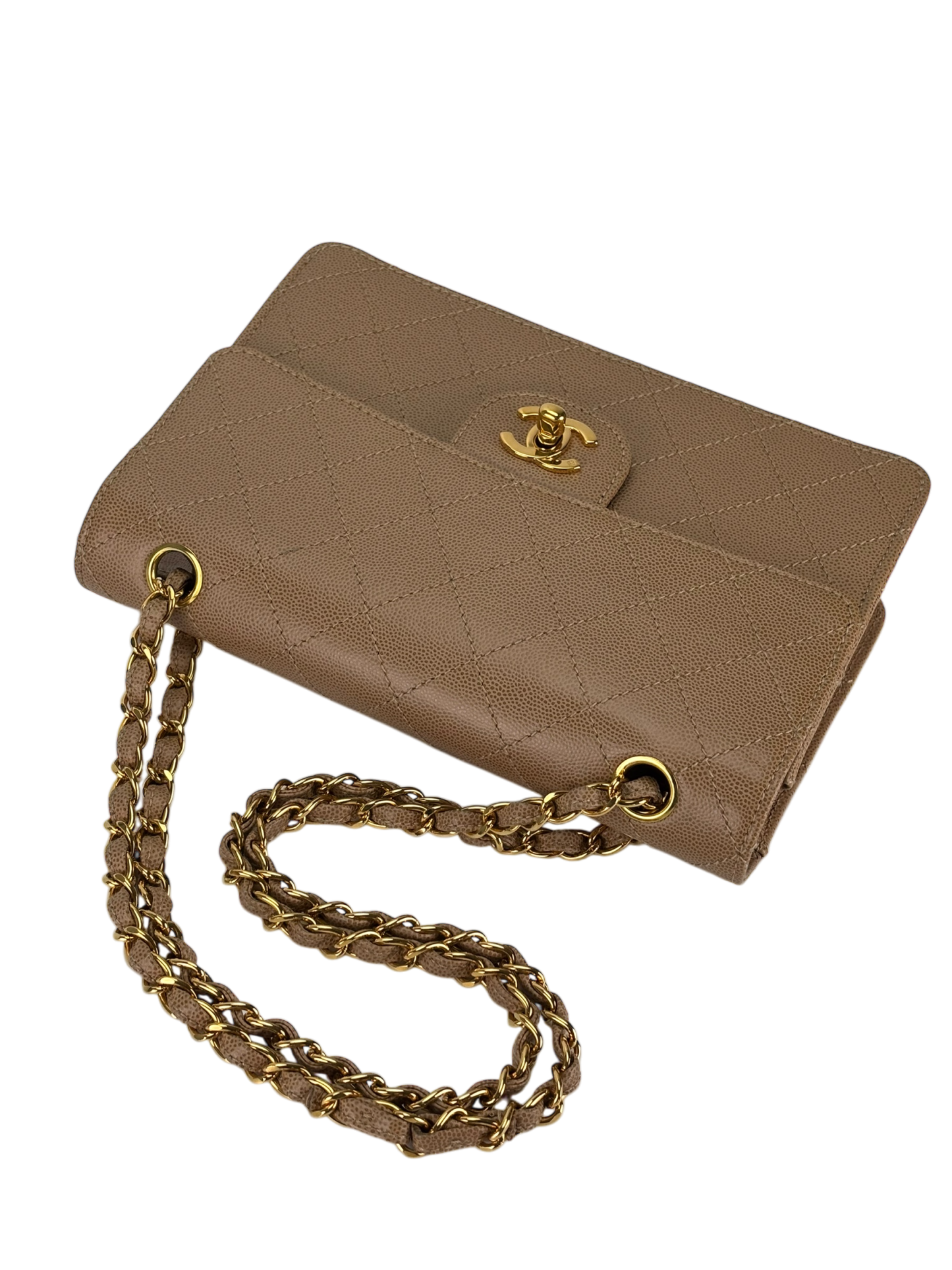 CHANEL - Beige Caviar Classic Single Flap Shoulder Bag
