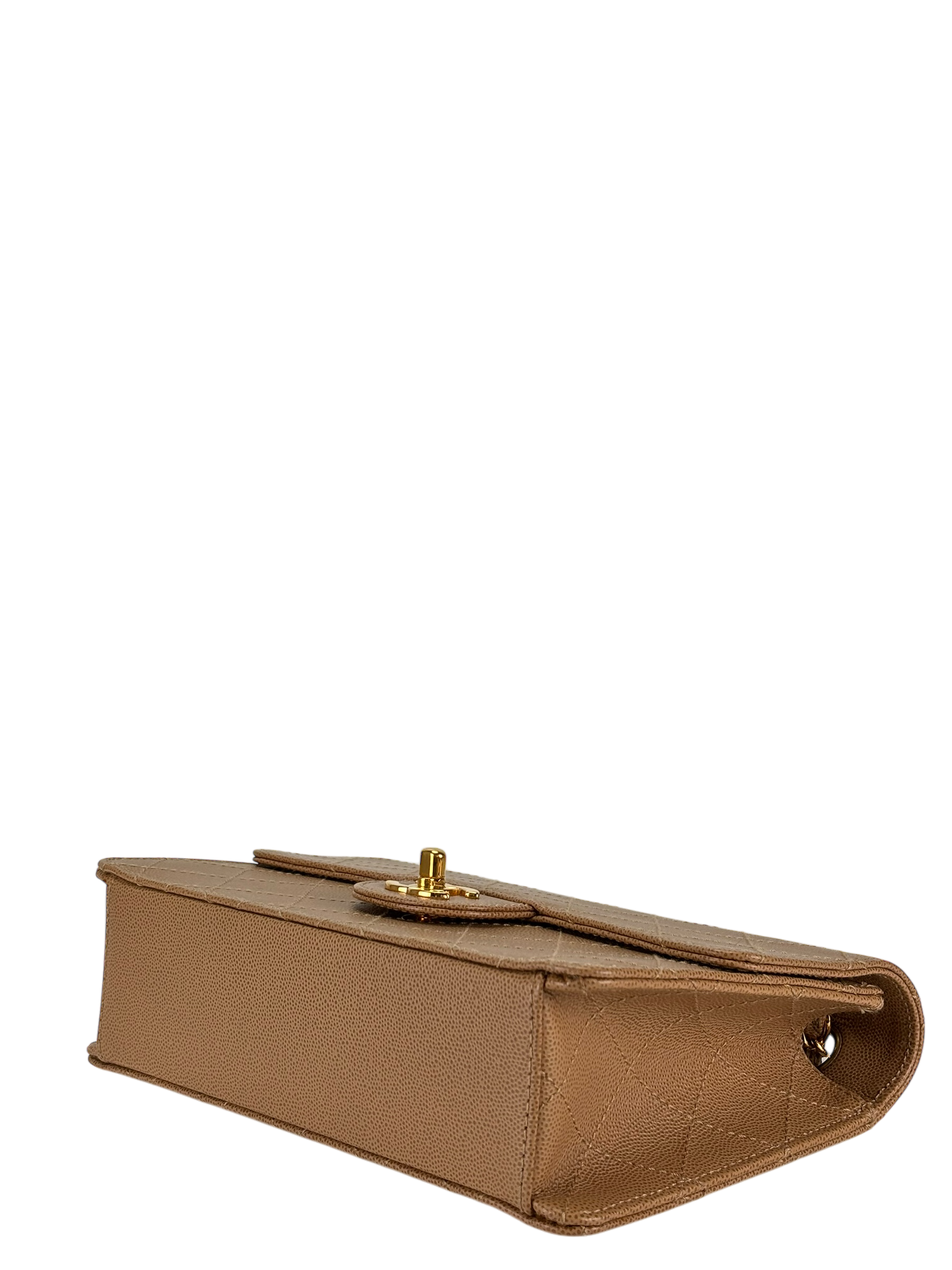 CHANEL - Beige Caviar Classic Single Flap Shoulder Bag