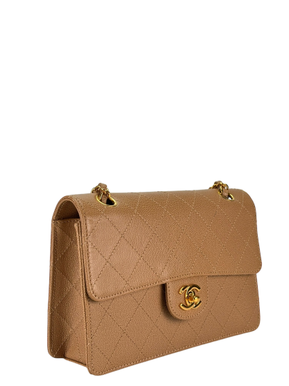 CHANEL - Beige Caviar Classic Single Flap Shoulder Bag