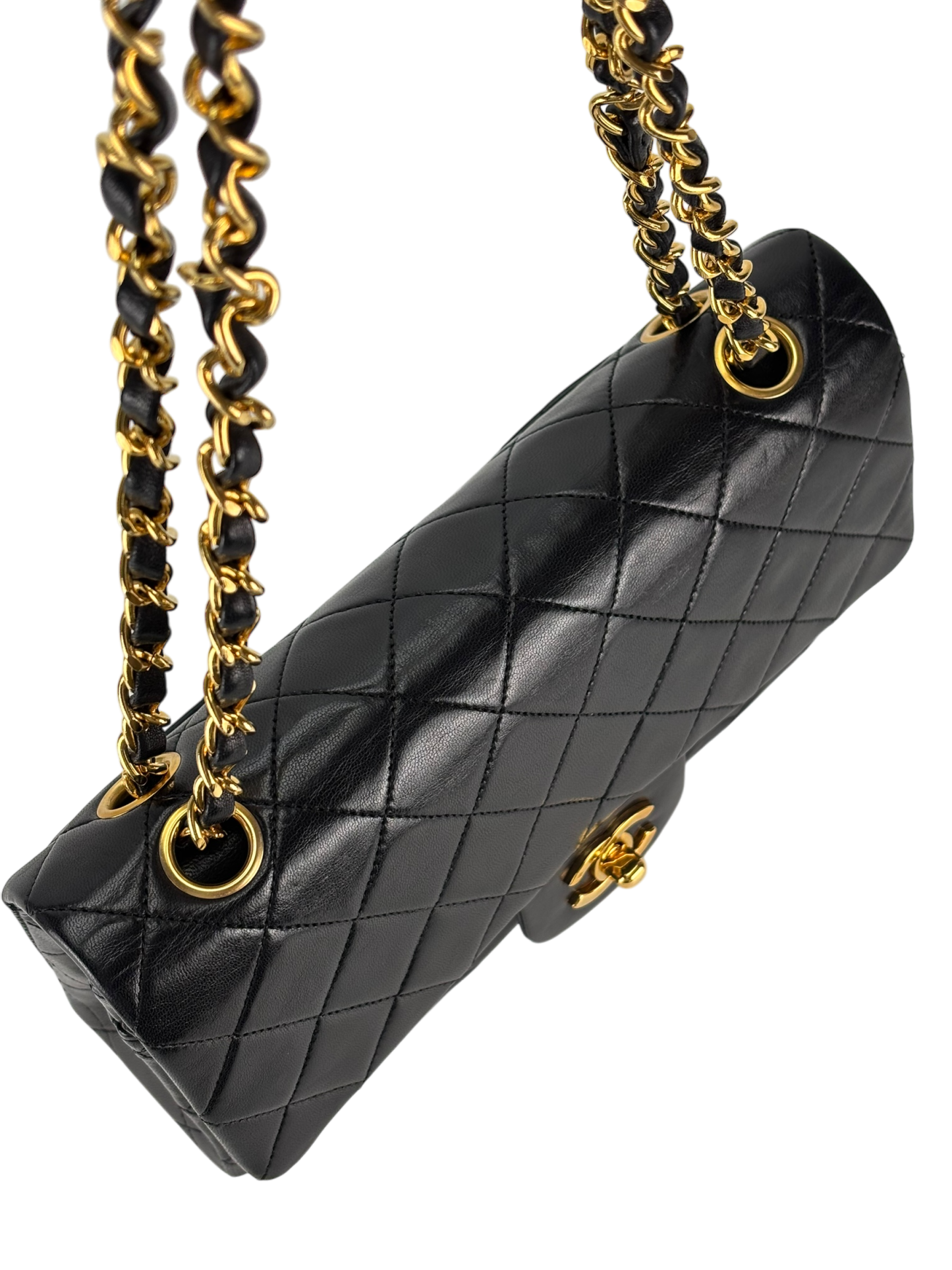 CHANEL - Small Classic Double Flap Bag Black Lambskin Gold Hardware (CF23)
