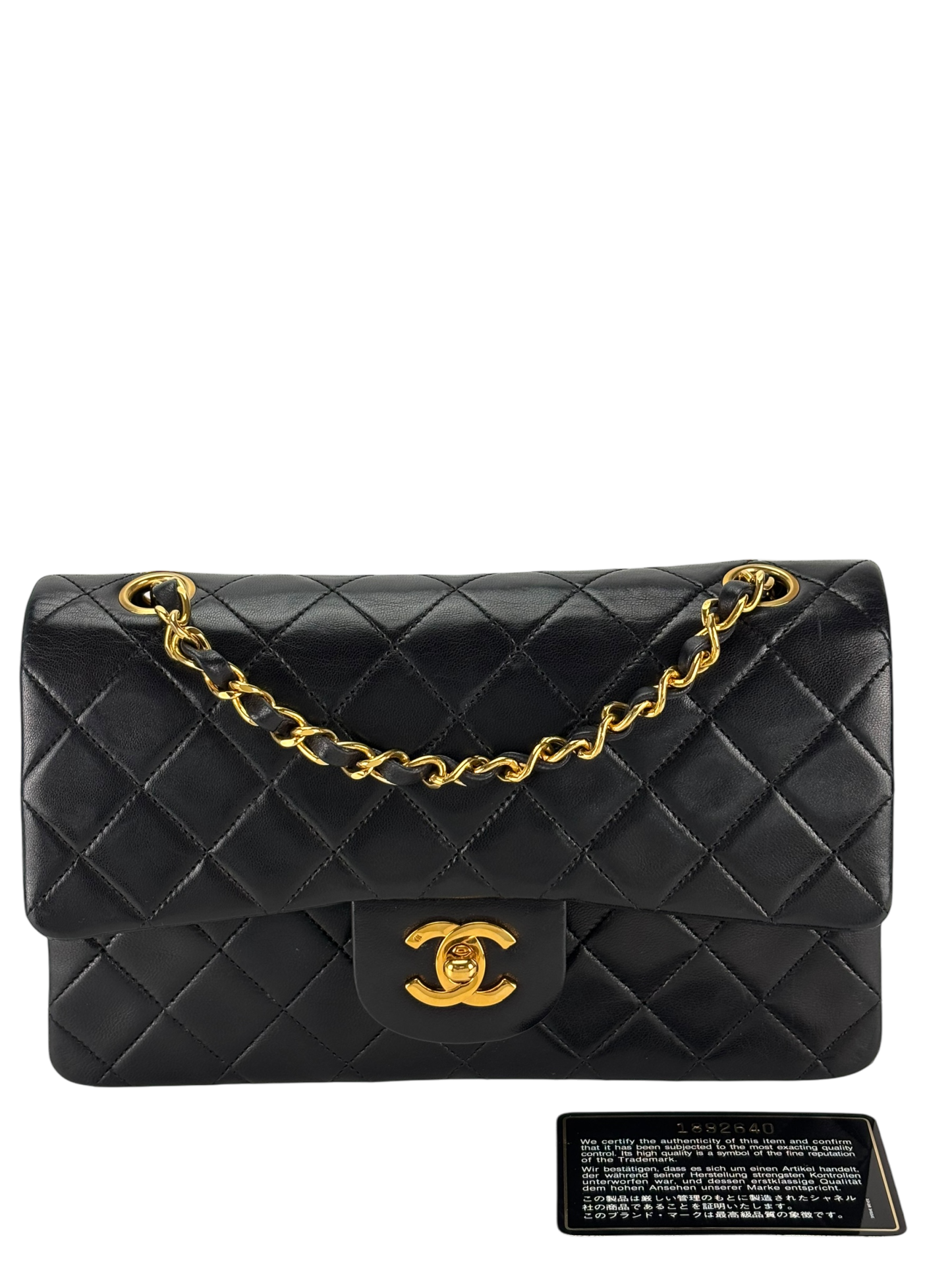 CHANEL - Small Classic Double Flap Bag Black Lambskin Gold Hardware (CF23)