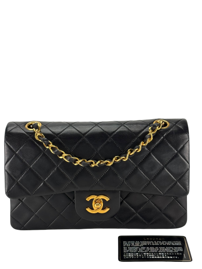 CHANEL - Small Classic Double Flap Bag Black Lambskin Gold Hardware (CF23)