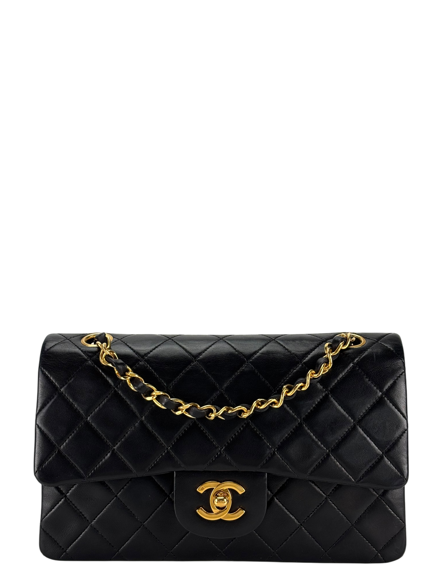 CHANEL - Small Classic Double Flap Bag Black Lambskin Gold Hardware (CF23)