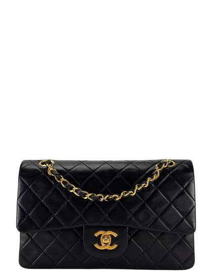 CHANEL - Small Classic Double Flap Bag Black Lambskin Gold Hardware (CF23)