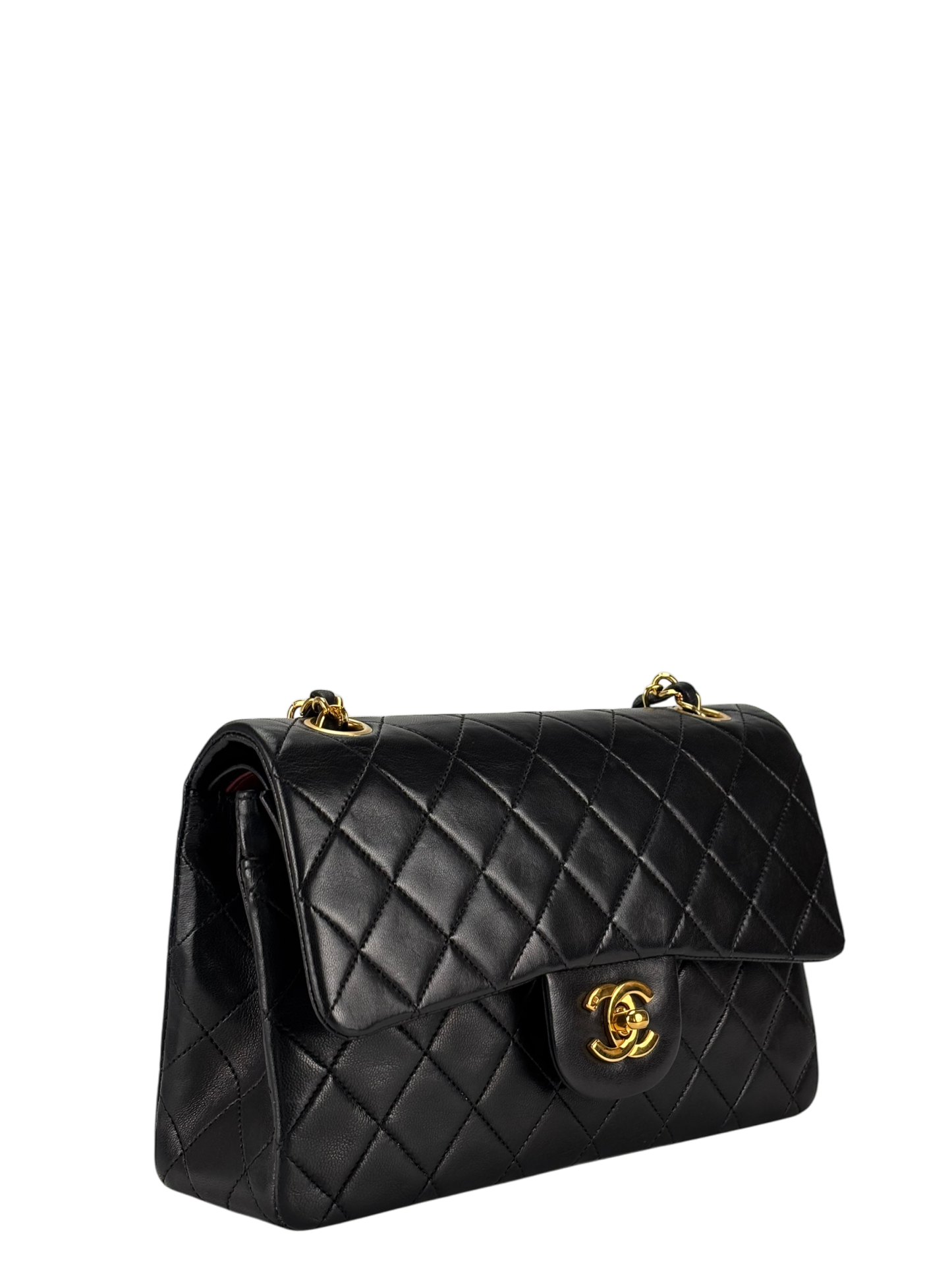 CHANEL - Small Classic Double Flap Bag Black Lambskin Gold Hardware (CF23)