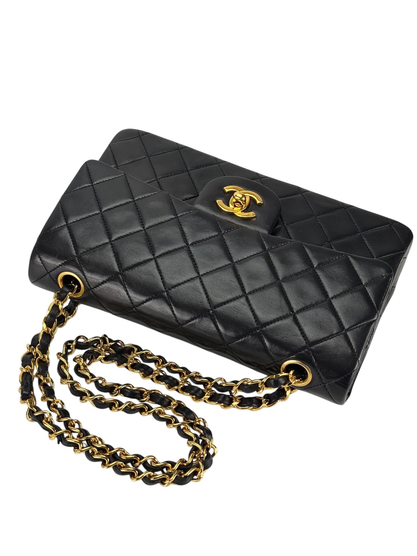 CHANEL - Small Classic Double Flap Bag Black Lambskin Gold Hardware (CF23)