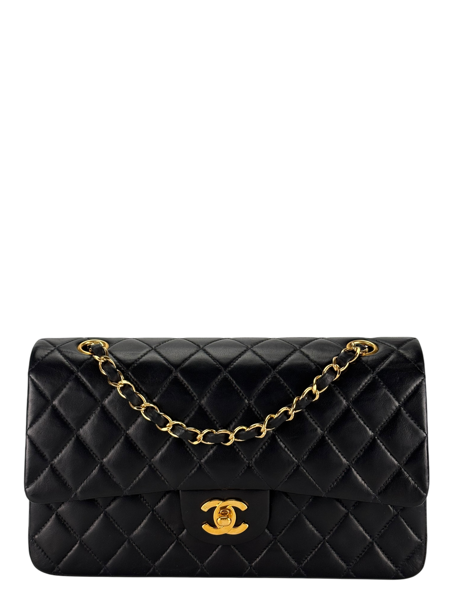 CHANEL - Medium Classic Double Flap Bag Matelasse Black Lambskin Gold Hardware (CF25)