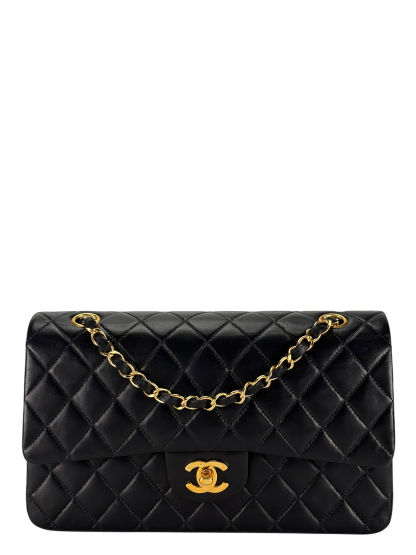 CHANEL - Medium Classic Double Flap Bag Matelasse Black Lambskin Gold Hardware (CF25)  