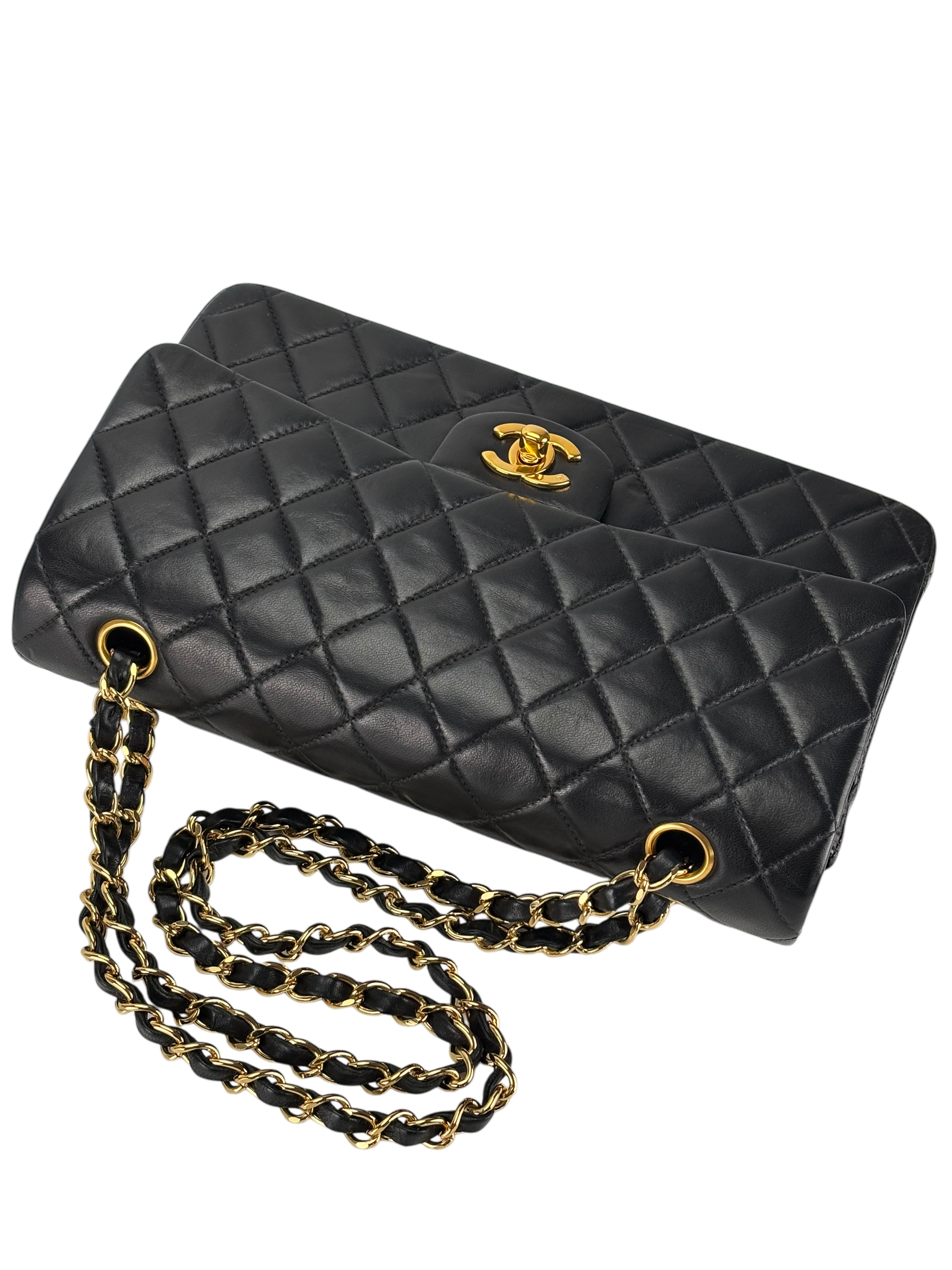 CHANEL - Medium Classic Double Flap Bag Matelasse Black Lambskin Gold Hardware (CF25)