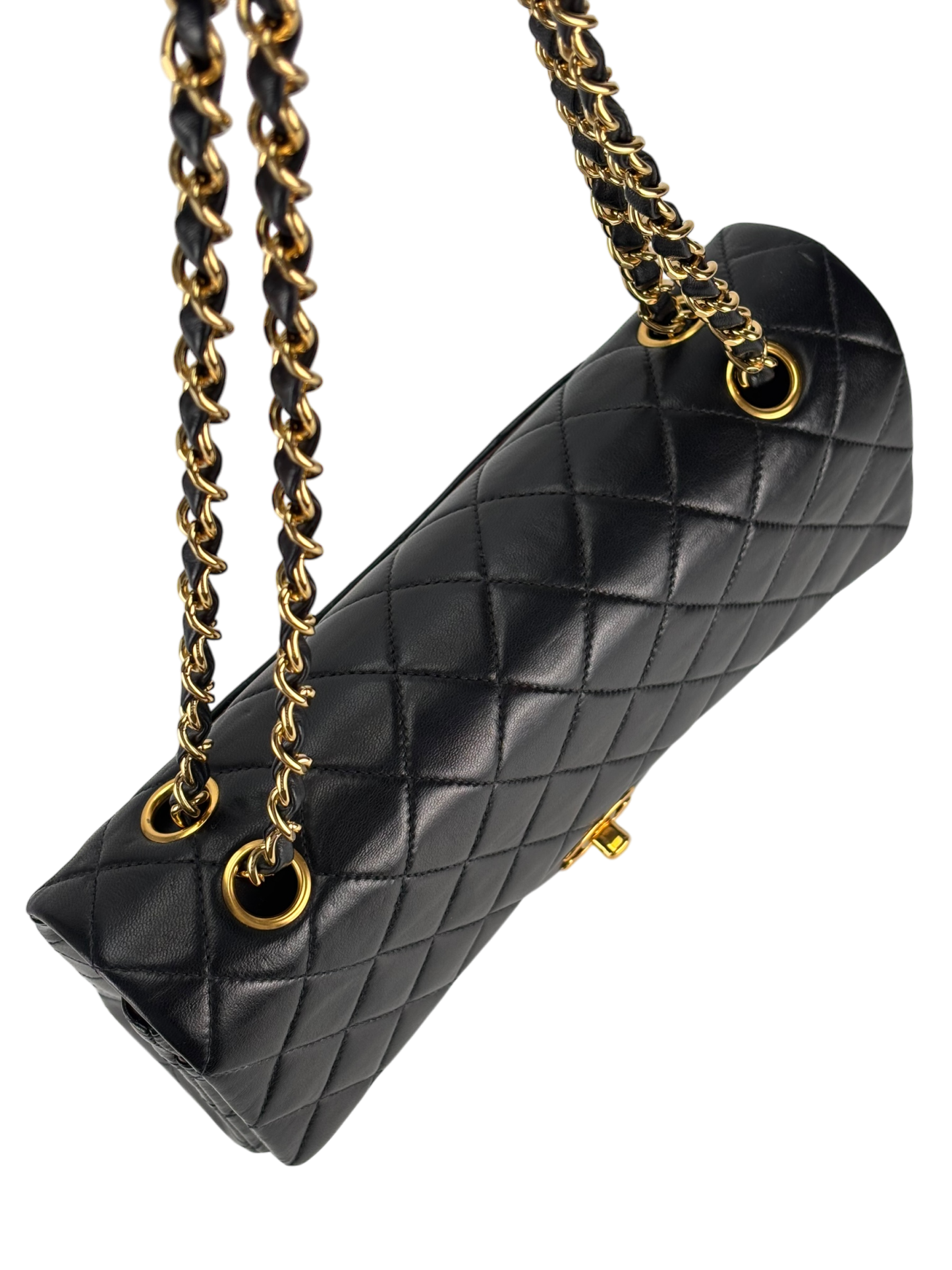CHANEL - Medium Classic Double Flap Bag Matelasse Black Lambskin Gold Hardware (CF25)