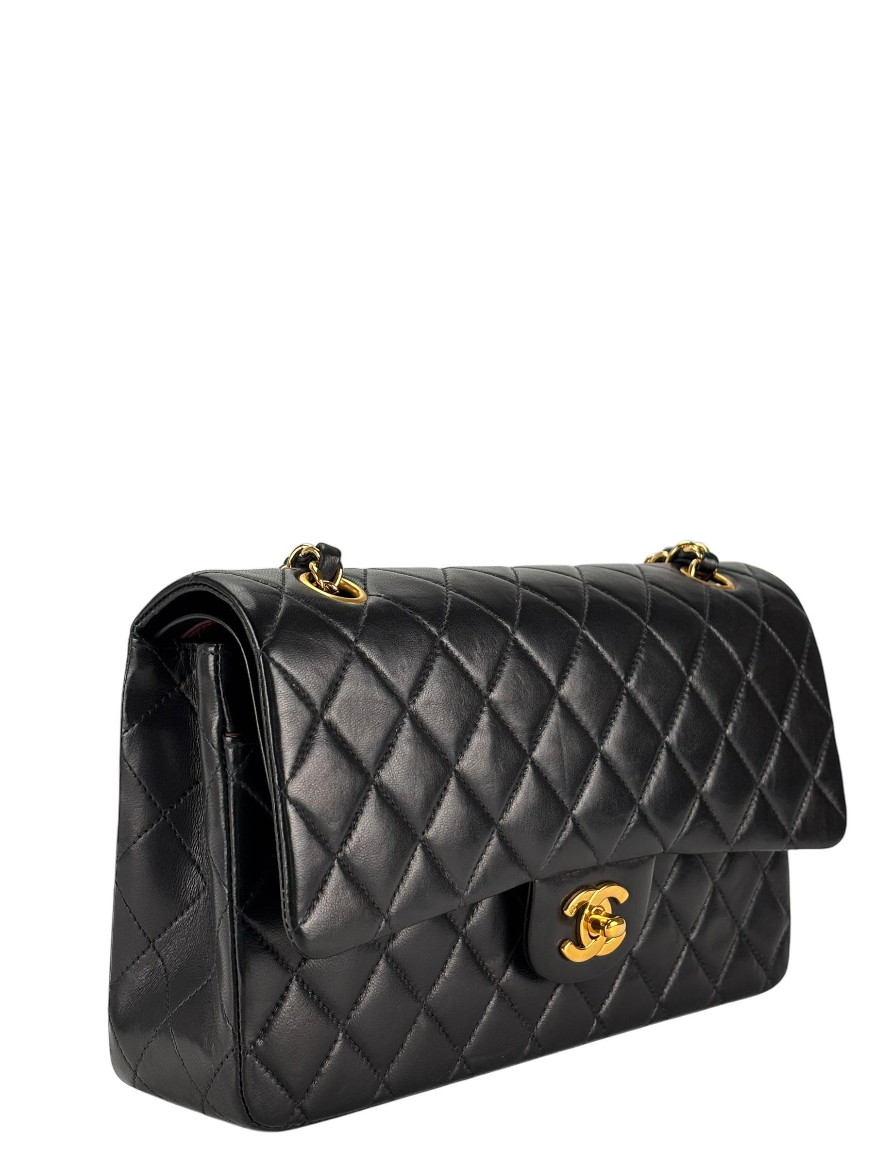 CHANEL - Medium Classic Double Flap Bag Matelasse Black Lambskin Gold Hardware (CF25)