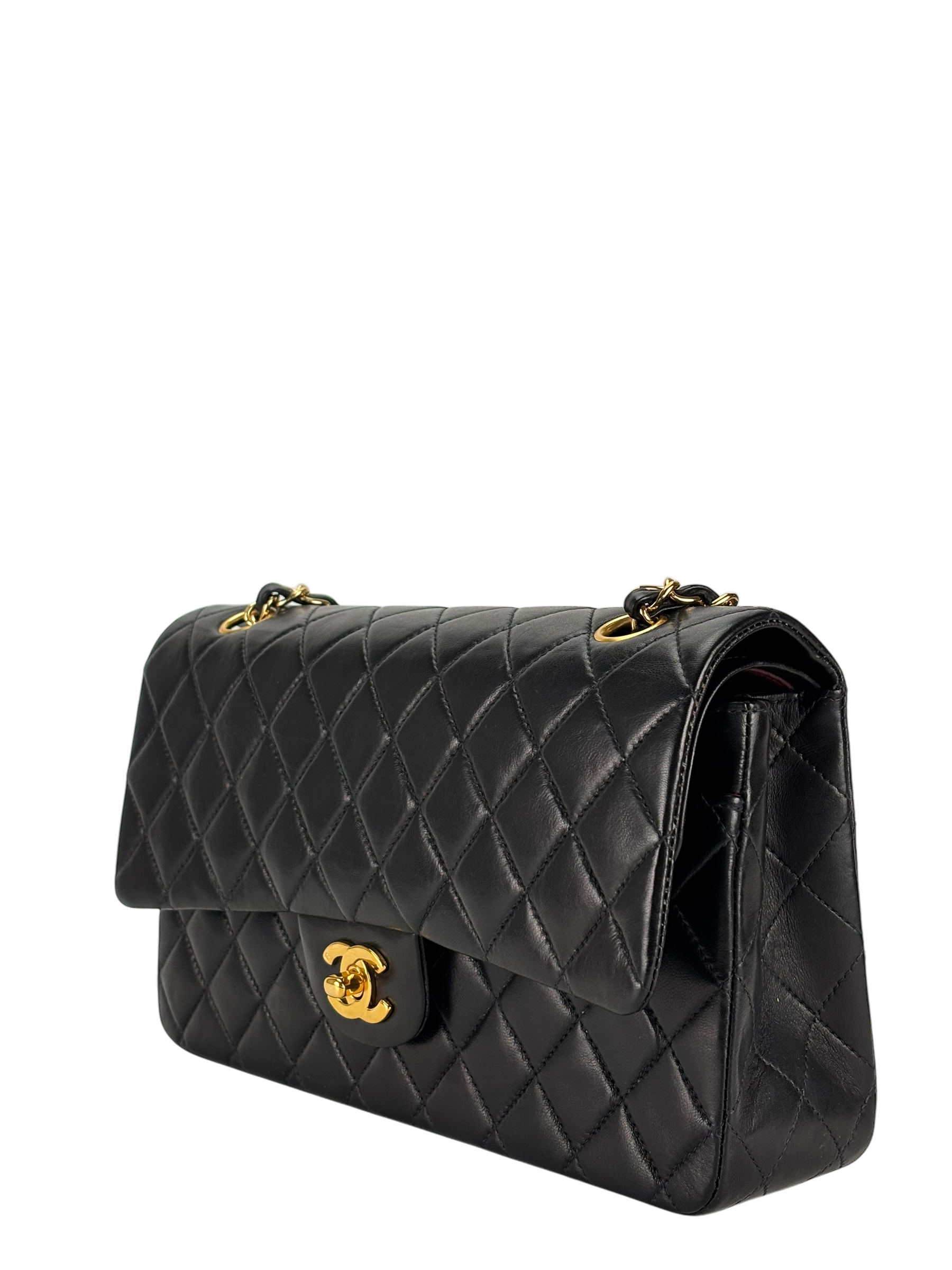 CHANEL - Medium Classic Double Flap Bag Matelasse Black Lambskin Gold Hardware (CF25)