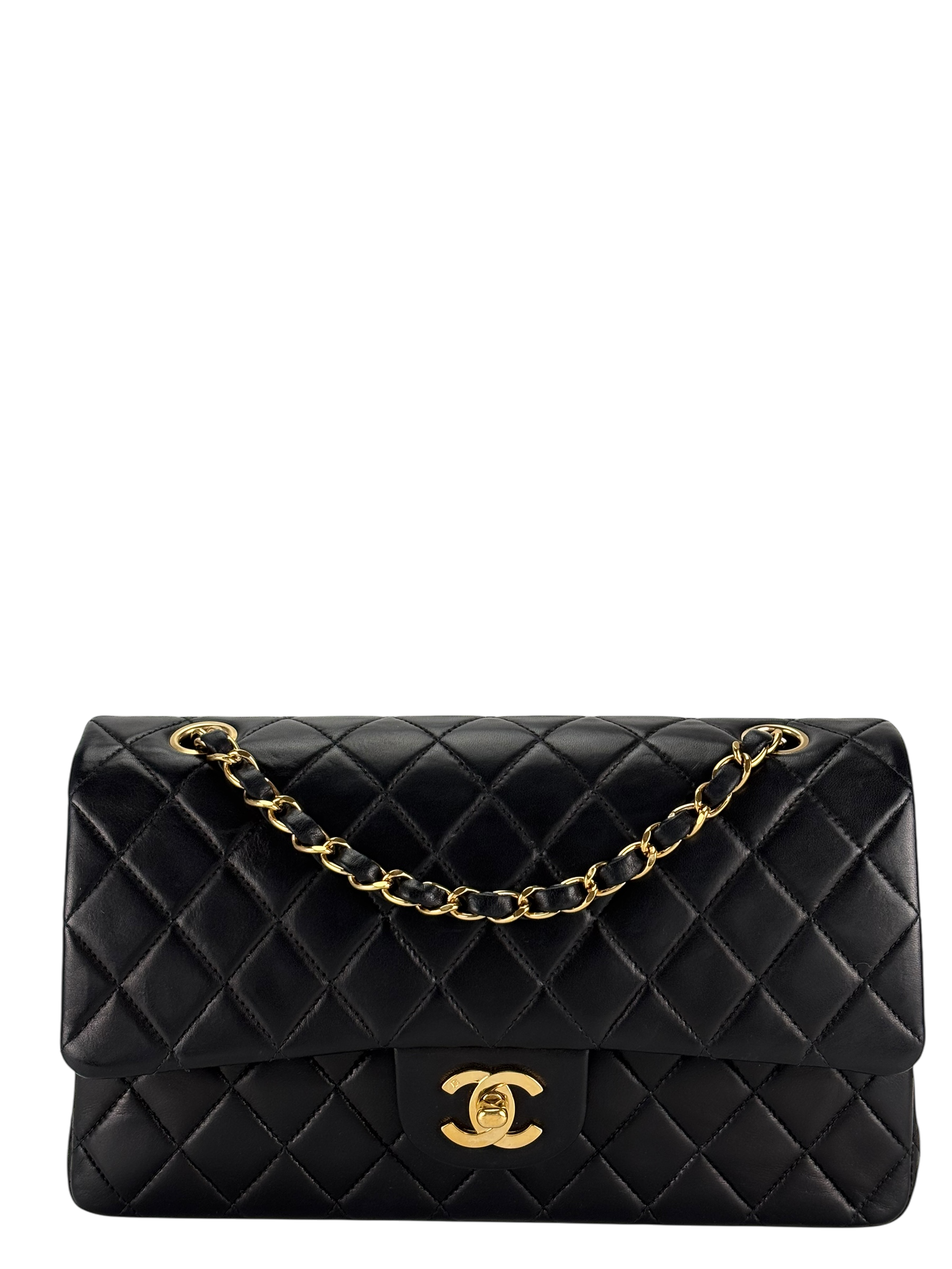 CHANEL - Medium Classic Double Flap Bag Matelasse Black Lambskin Gold Hardware (CF25)  