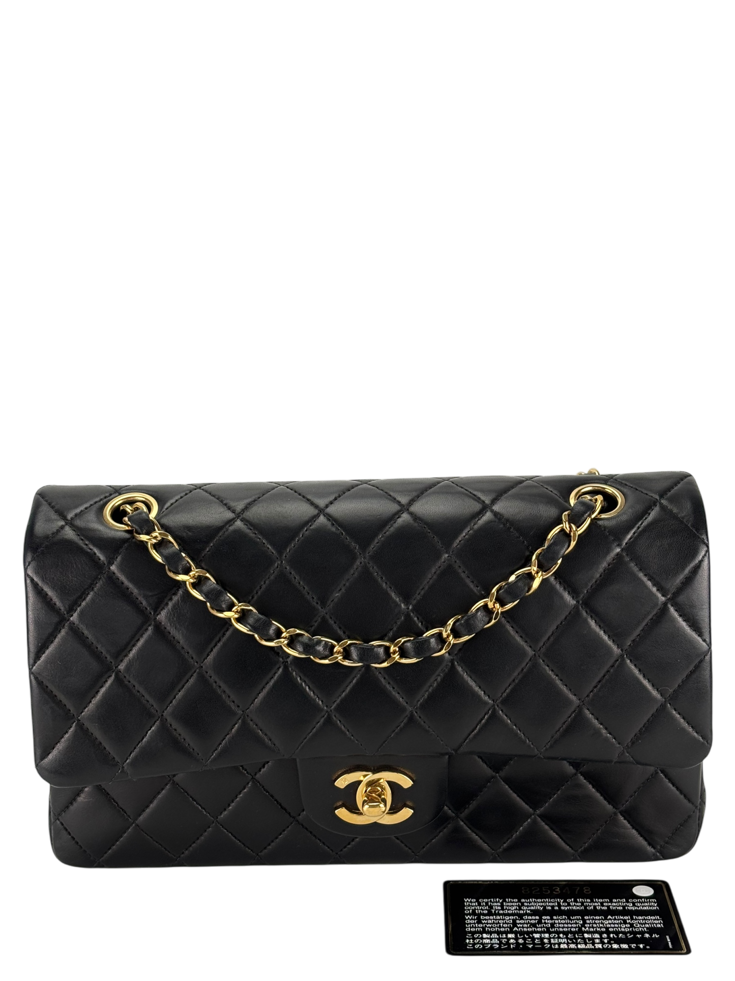 CHANEL - Medium Classic Double Flap Bag Matelasse Black Lambskin Gold Hardware (CF25)