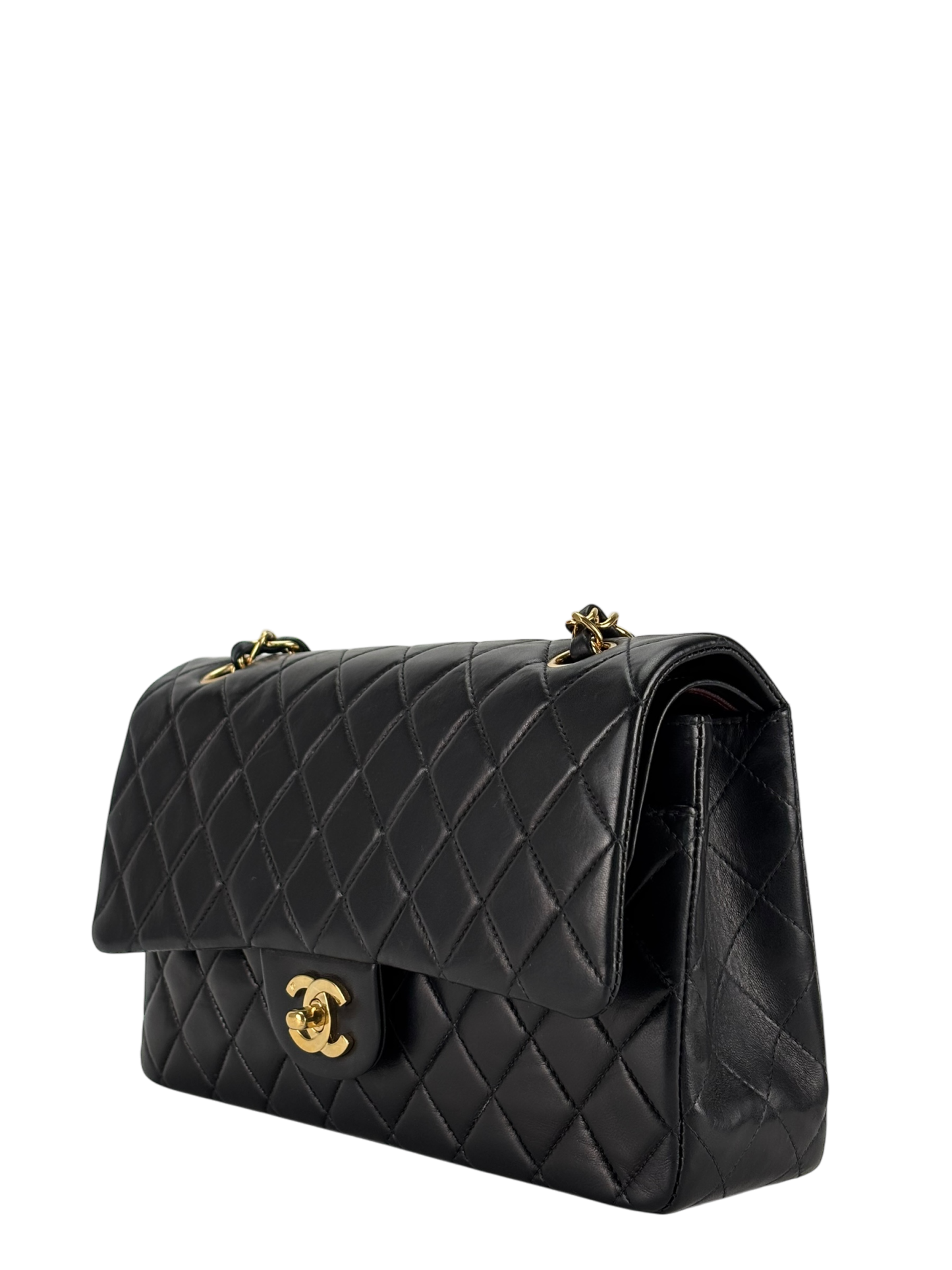 CHANEL - Medium Classic Double Flap Bag Matelasse Black Lambskin Gold Hardware (CF25)