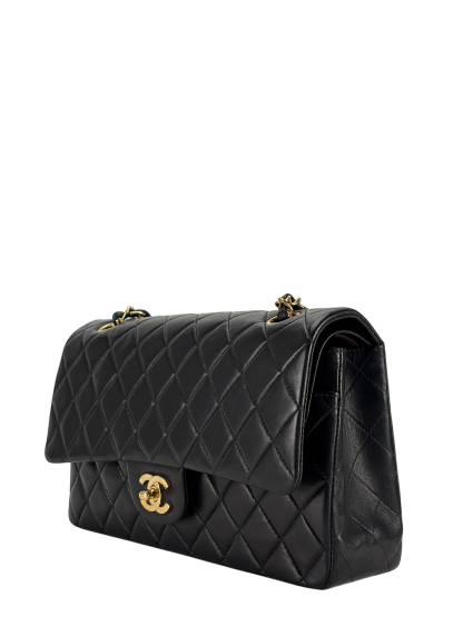 CHANEL - Medium Classic Double Flap Bag Matelasse Black Lambskin Gold Hardware (CF25)  