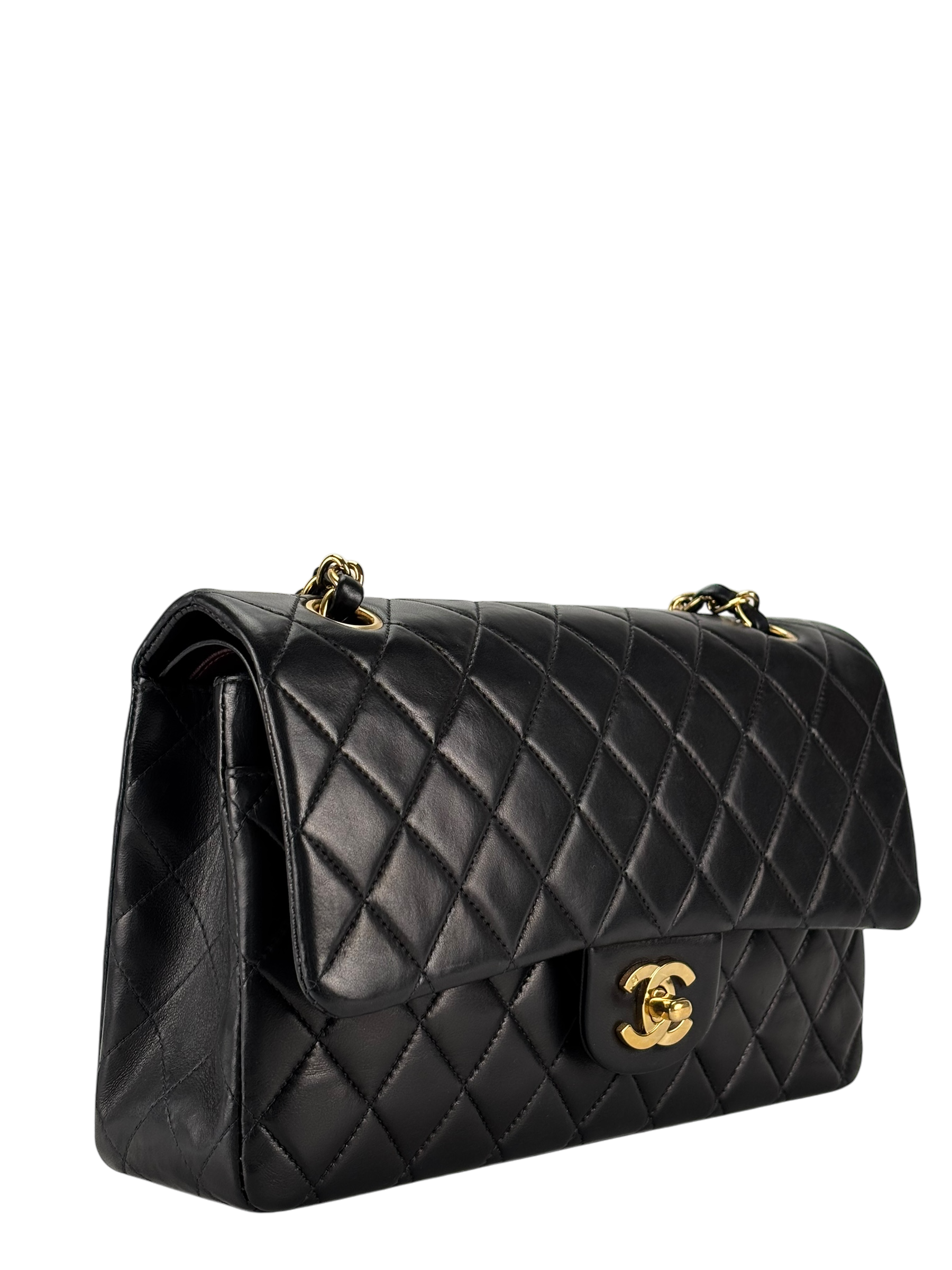 CHANEL - Medium Classic Double Flap Bag Matelasse Black Lambskin Gold Hardware (CF25)