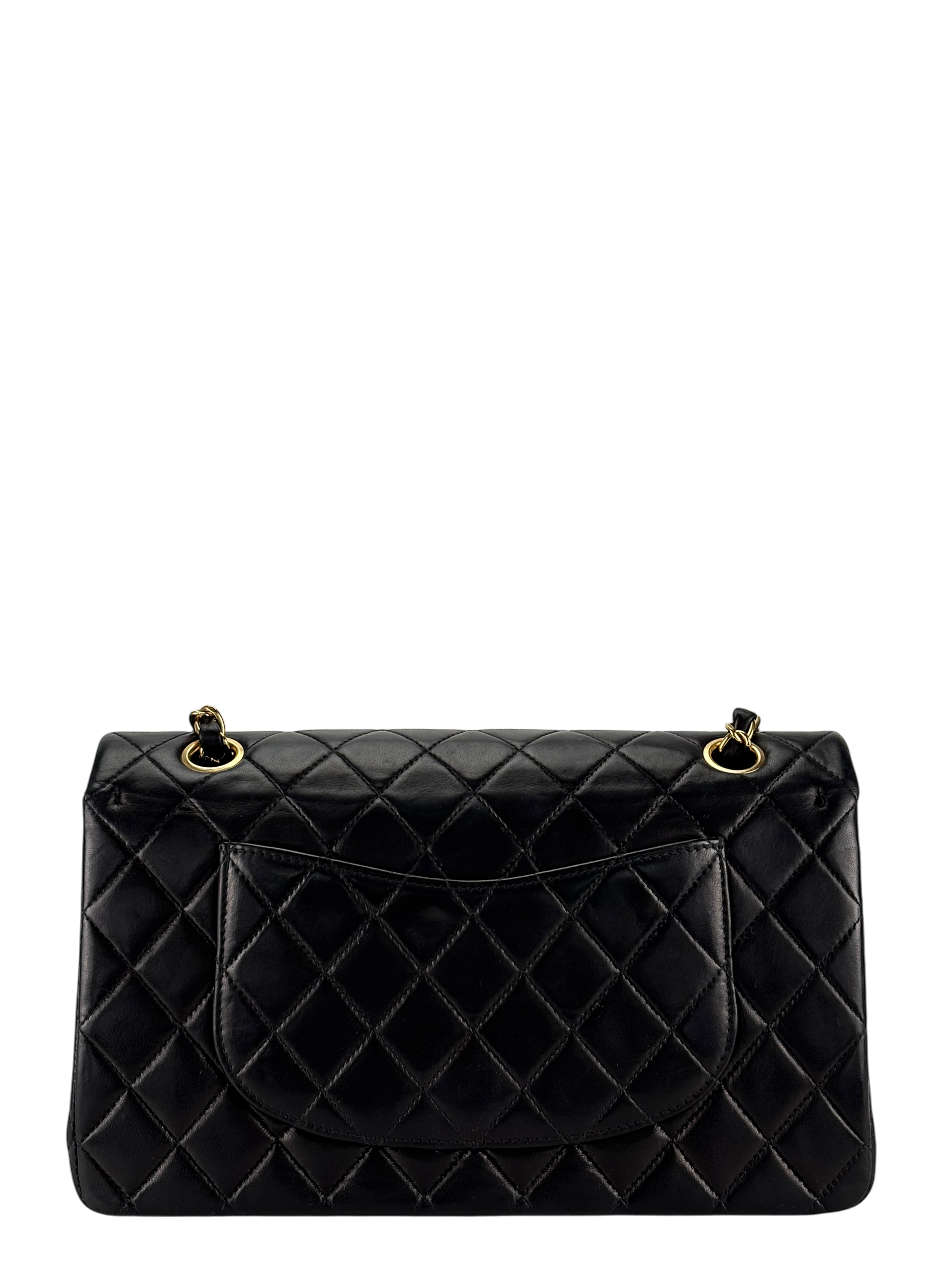 CHANEL - Medium Classic Double Flap Bag Matelasse Black Lambskin Gold Hardware (CF25)