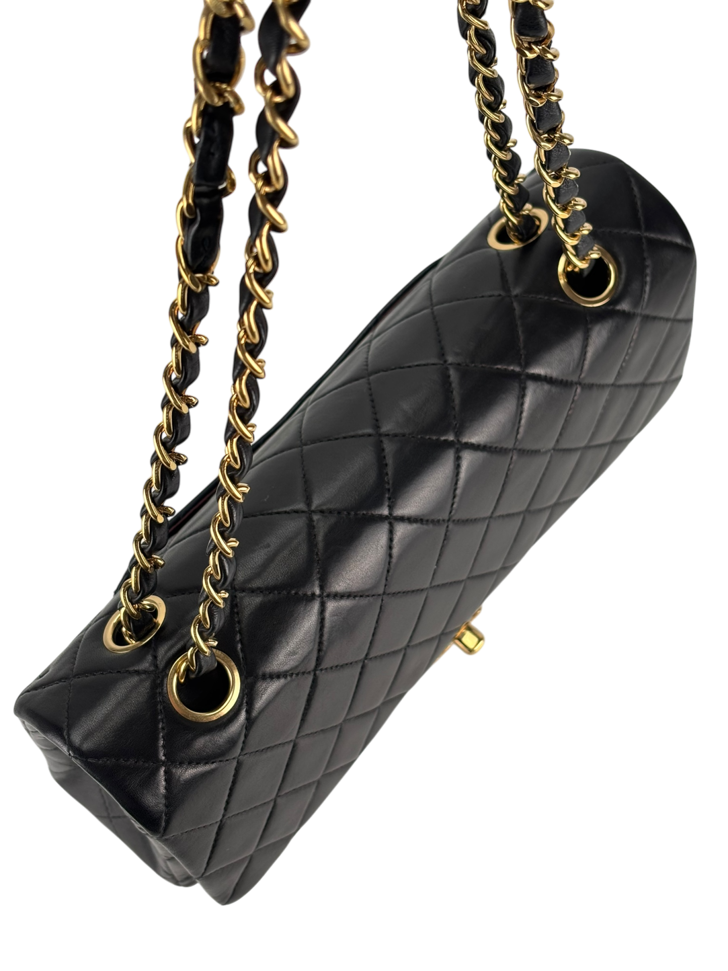CHANEL - Medium Classic Double Flap Bag Matelasse Black Lambskin Gold Hardware (CF25)  