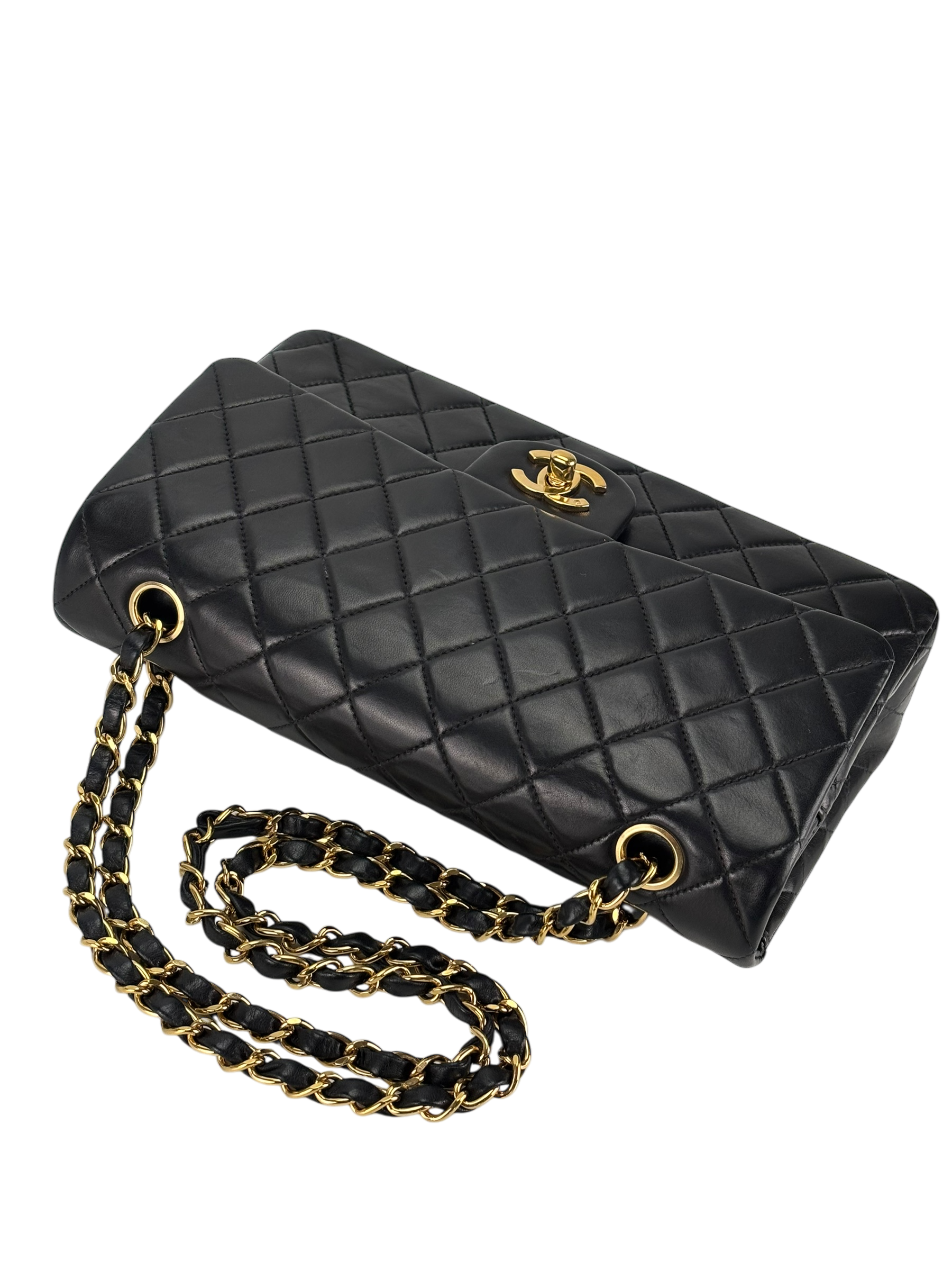 CHANEL - Medium Classic Double Flap Bag Matelasse Black Lambskin Gold Hardware (CF25)