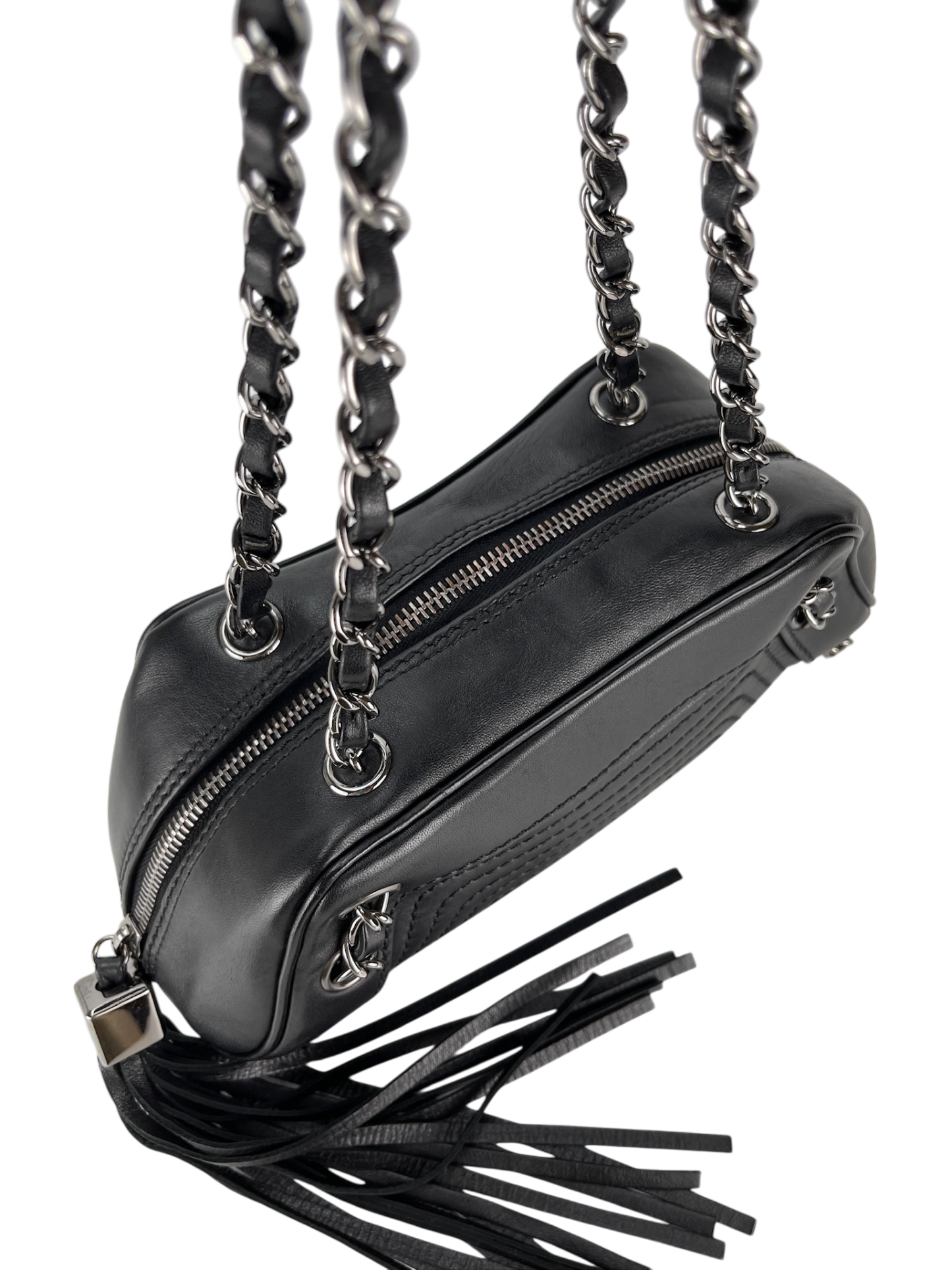CHANEL - Black Lambskin Small Tassel Shoulder Bag