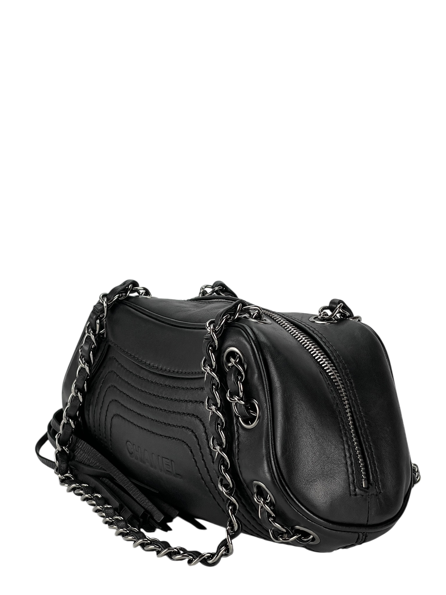 CHANEL - Black Lambskin Small Tassel Shoulder Bag