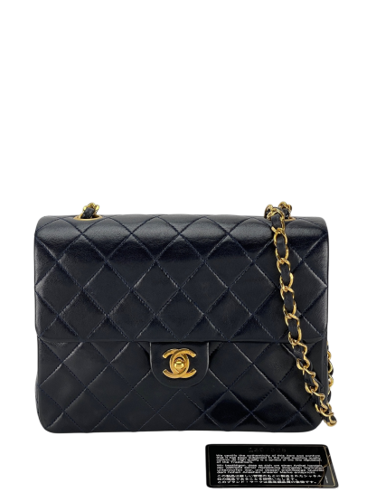 CHANEL - Mini Matlasse 20 Lambskin Single Flap Single Chain Bag Navy Gold Hardware